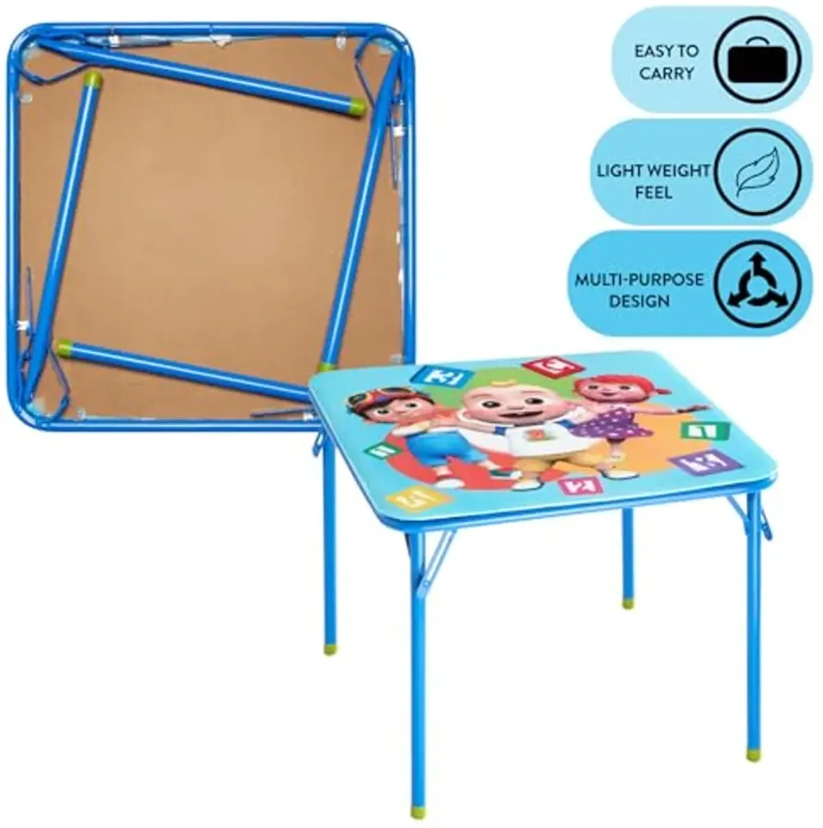 Idea Nuova Cocomelon 3 Piece Children's Activity Square Table and 2 Folding Chairs Set, Ages 3+