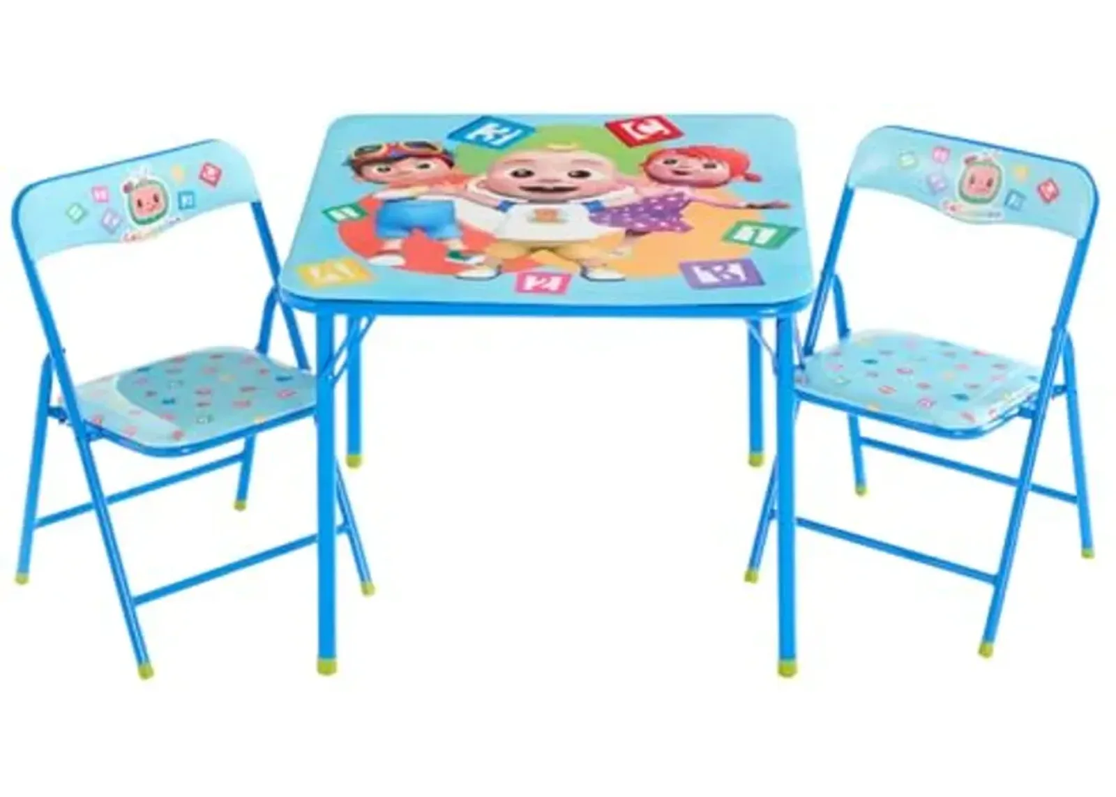 Idea Nuova Cocomelon 3 Piece Children's Activity Square Table and 2 Folding Chairs Set, Ages 3+