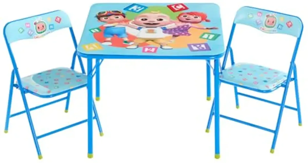 Idea Nuova Cocomelon 3 Piece Children's Activity Square Table and 2 Folding Chairs Set, Ages 3+