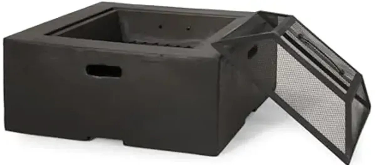 Christopher Knight Home Berwick Outdoor Lightweight Concrete Wood Burning Square Fire Pit, Dark Gray