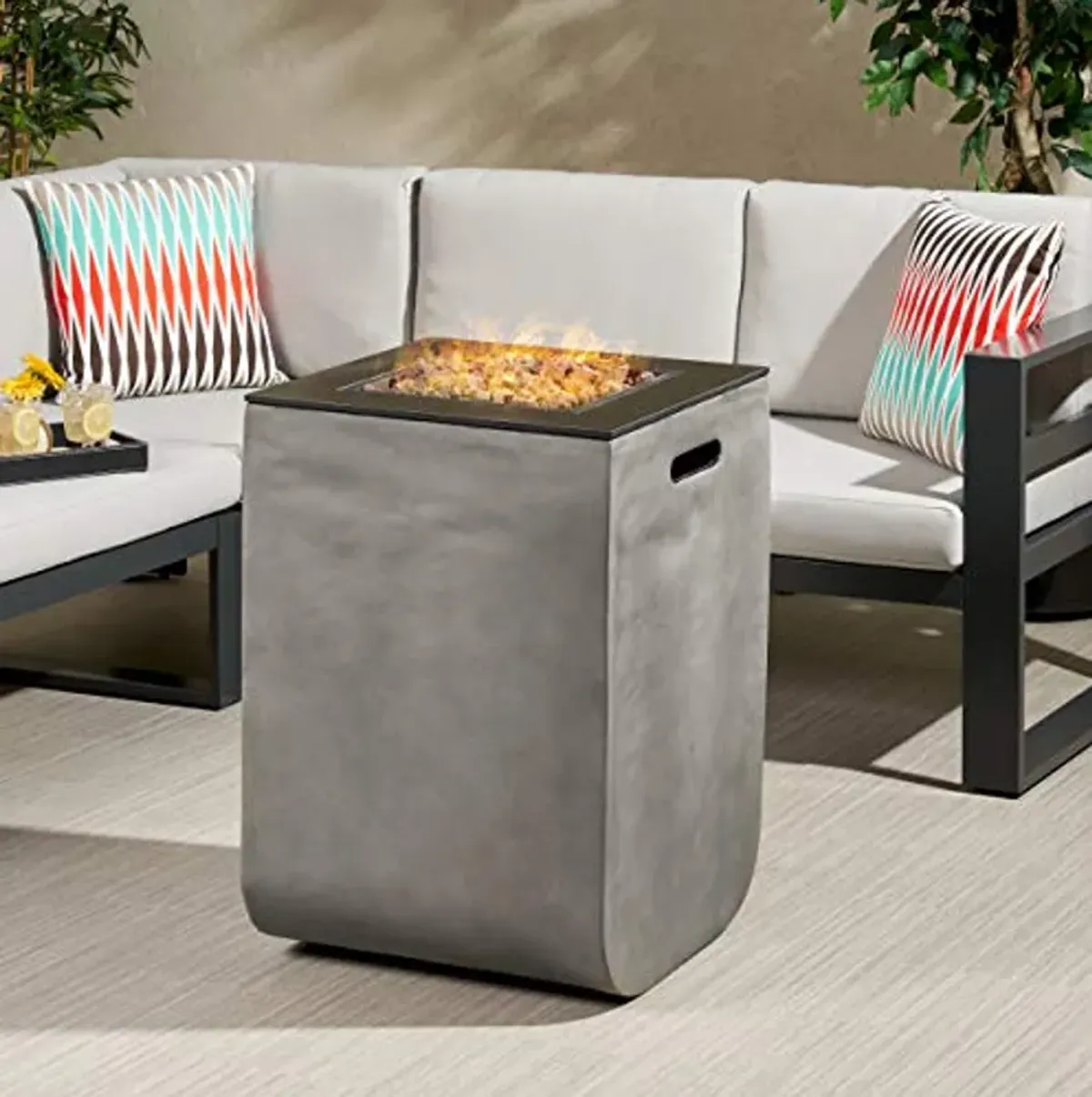 Christopher Knight Home Adio Outdoor Modern 19.5-Inch Fire Column, Light Gray and Gloss Black