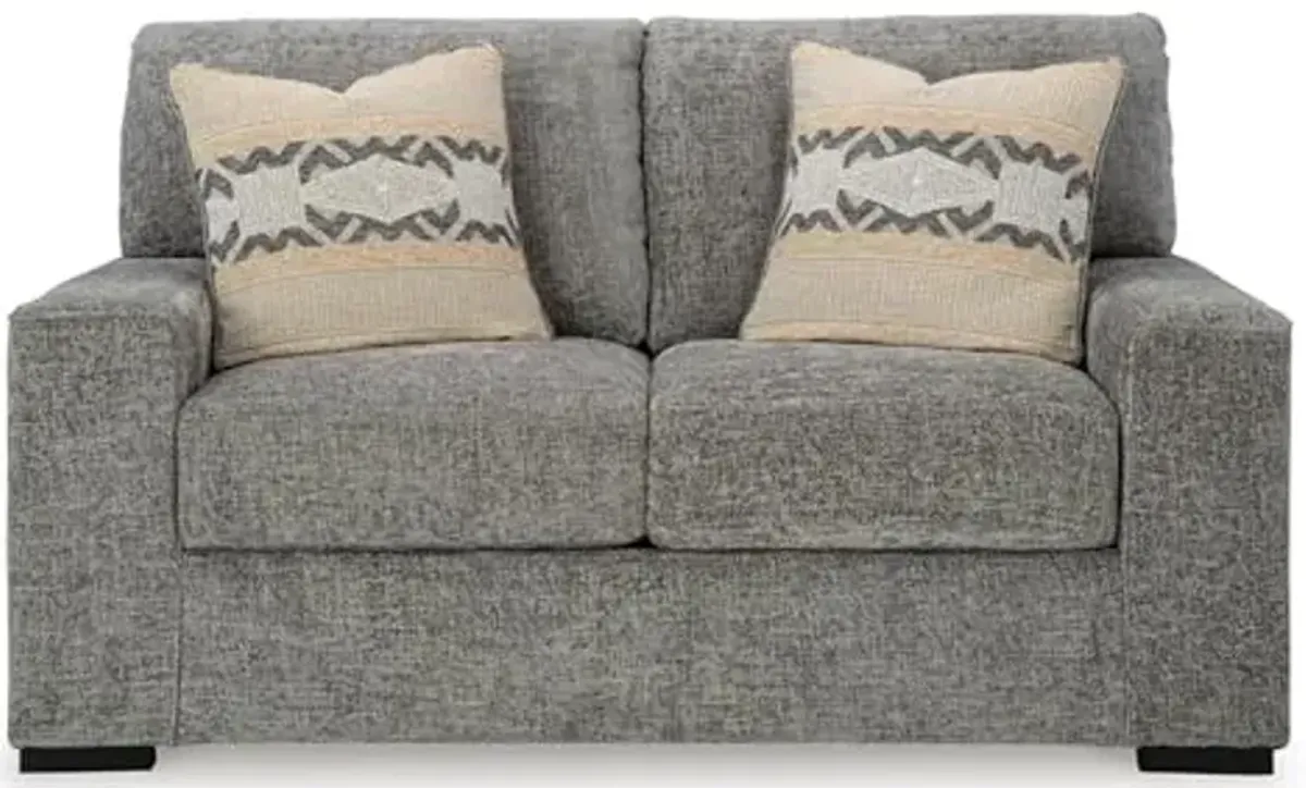 Signature Design by Ashley Dunmor Contemporary Loveseat with Reversible Cushions, Gray