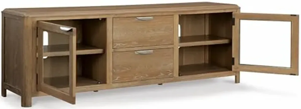 Signature Design by Ashley Rencott TV Stand, 80" W x 20" D x 28" H, Light Brown