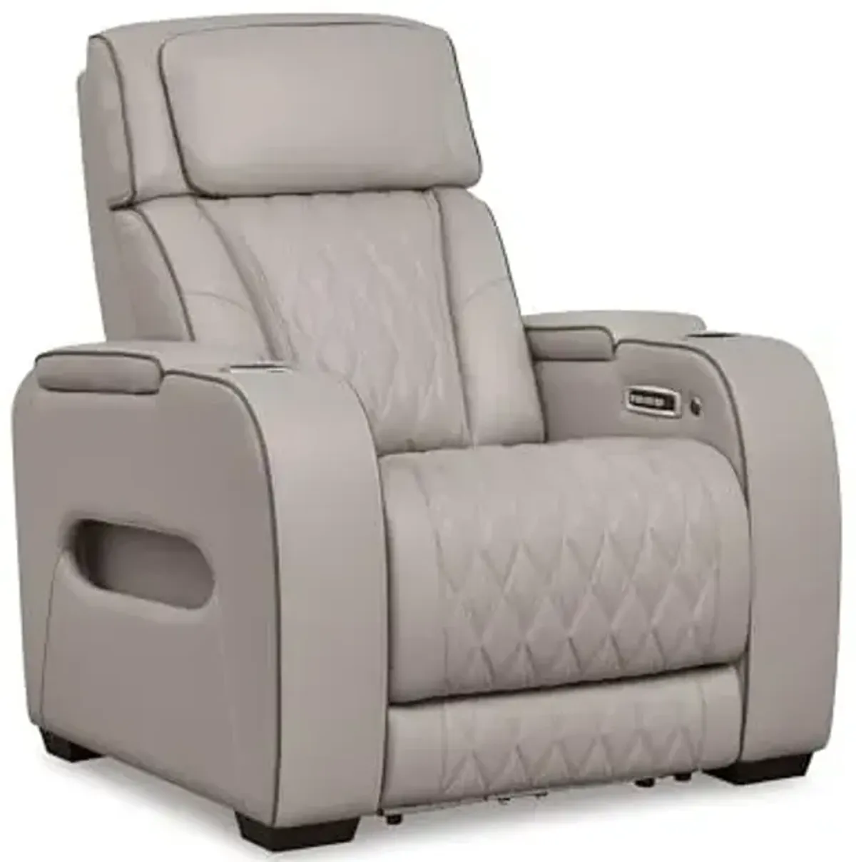 Signature Design by Ashley Boyington Contemporary Leather Match Power Recliner with Adjustable Headrest, Cup Holders, USB Port and Air Massage System, Light Gray