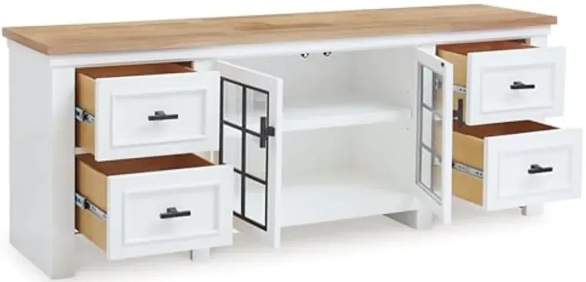 Signature Design by Ashley Ashbryn Casual 4-Drawer 74" TV Stand for TVs up to 84" with Adjustable Shelves, Cabinets and Cord Openings, White & Light Brown