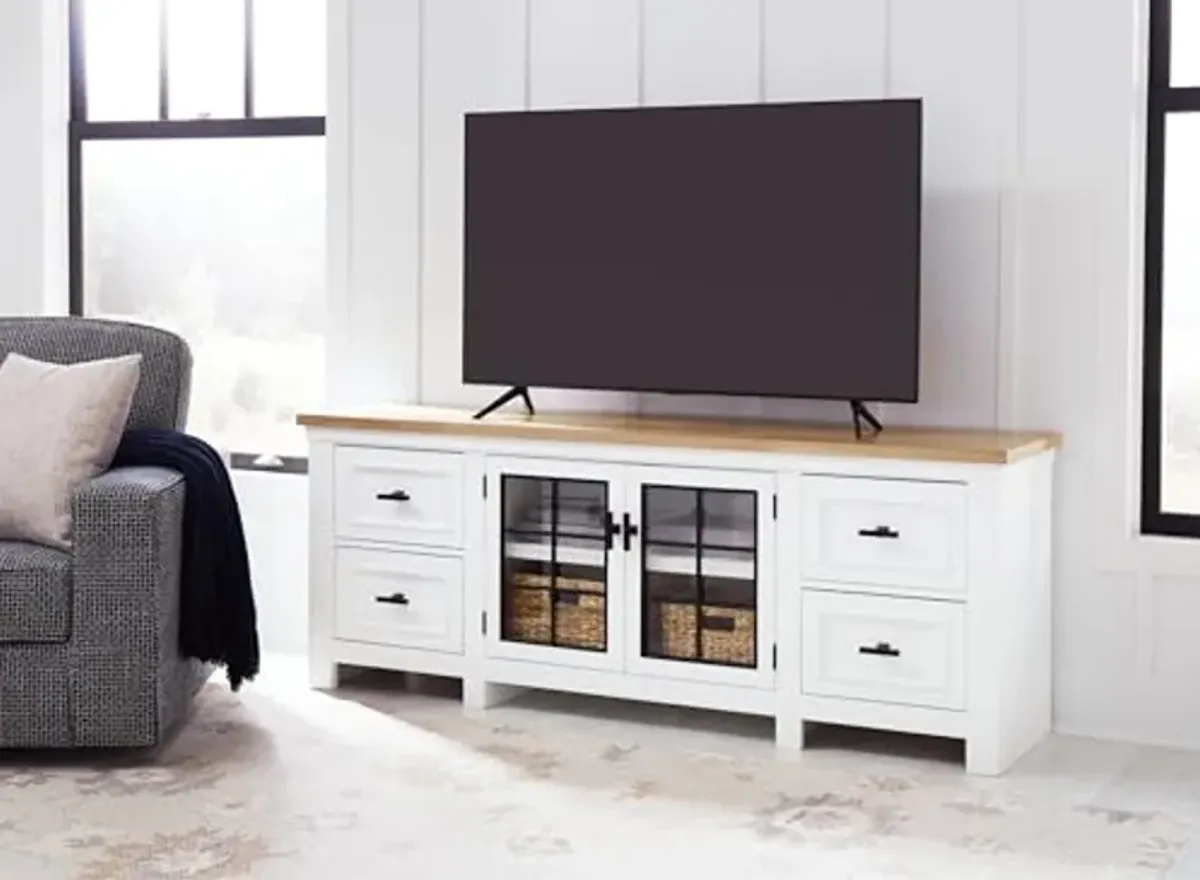 Signature Design by Ashley Ashbryn Casual 4-Drawer 74" TV Stand for TVs up to 84" with Adjustable Shelves, Cabinets and Cord Openings, White & Light Brown