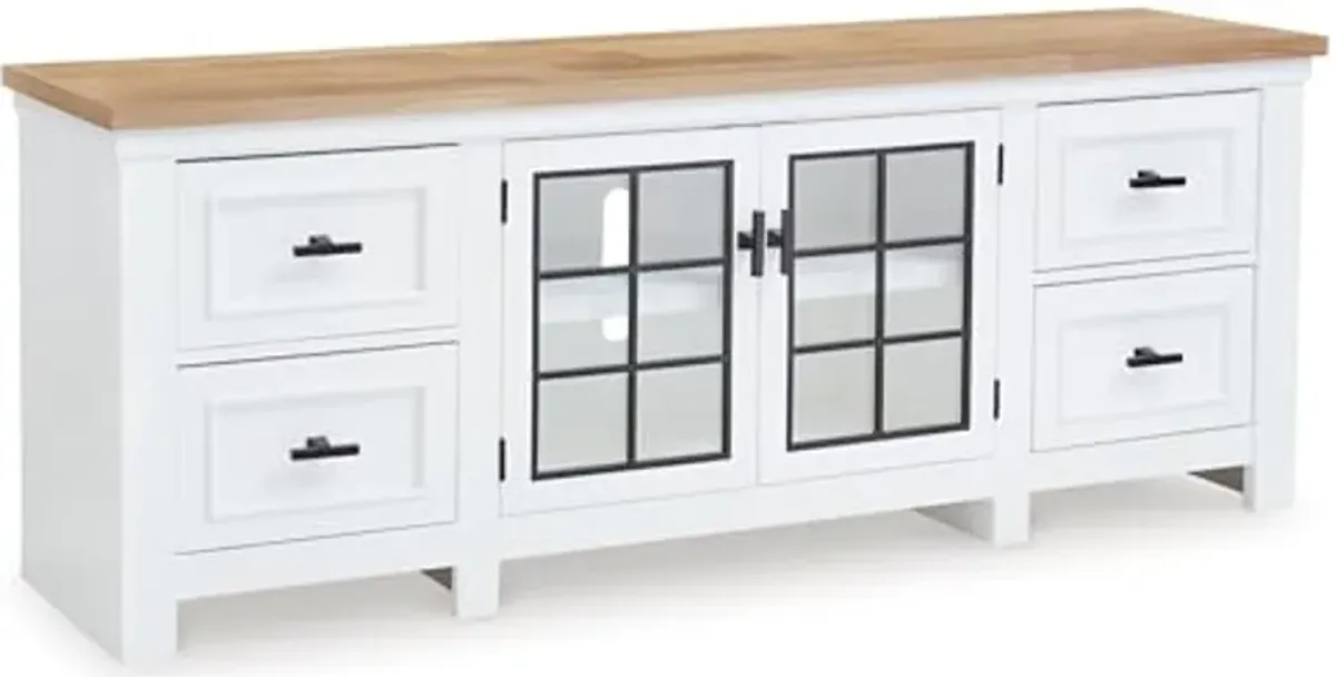 Signature Design by Ashley Ashbryn Casual 4-Drawer 74" TV Stand for TVs up to 84" with Adjustable Shelves, Cabinets and Cord Openings, White & Light Brown