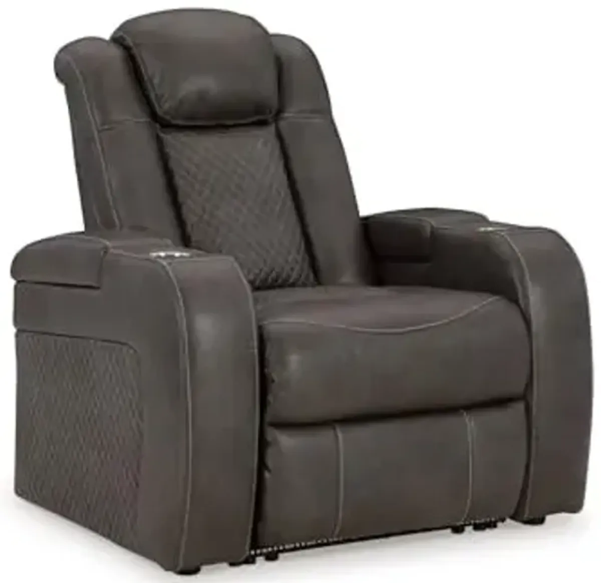 Signature Design by Ashley Fyne-Dyme Contemporary Power Recliner with Adjustable Headrest, Cup Holders and LED Lighting, Black & Gray