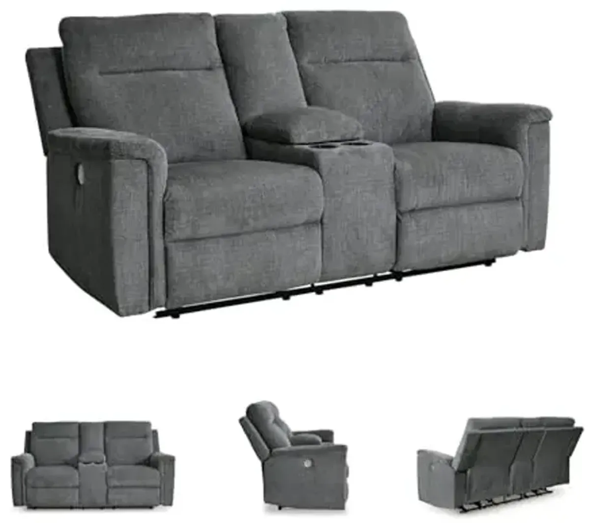 Signature Design by Ashley Barnsana Minimalist Power Reclining Loveseat with Console and USB Charging Ports, Gray