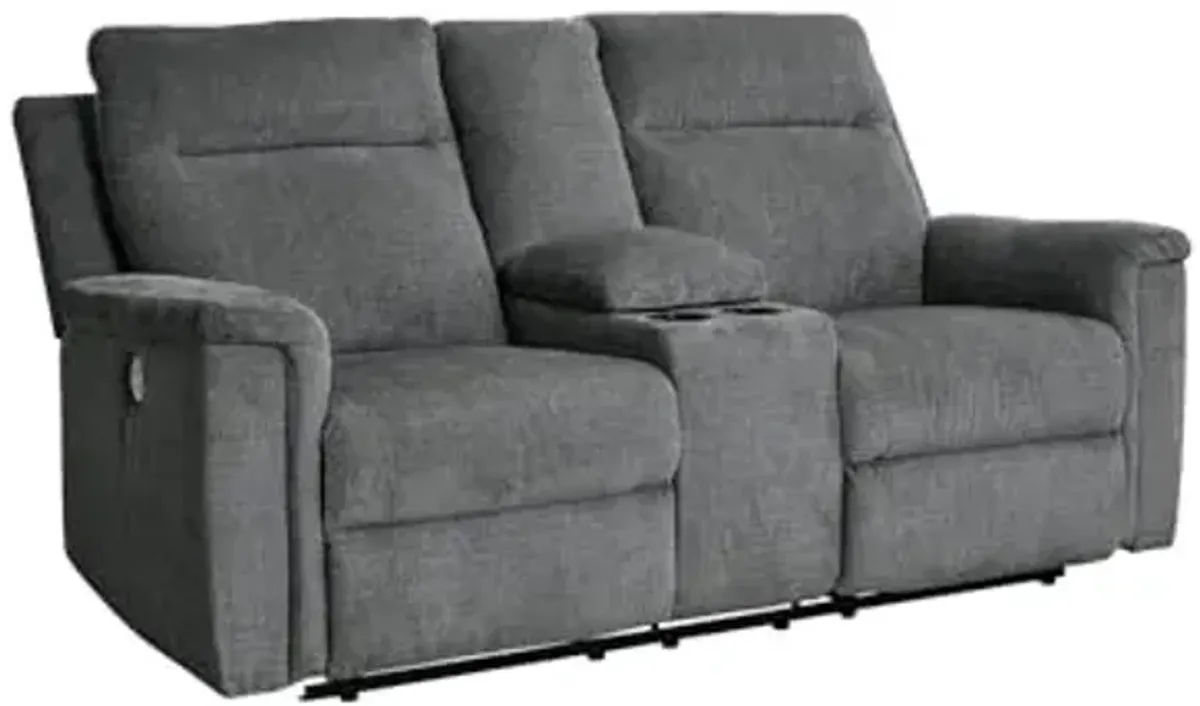 Signature Design by Ashley Barnsana Minimalist Power Reclining Loveseat with Console and USB Charging Ports, Gray