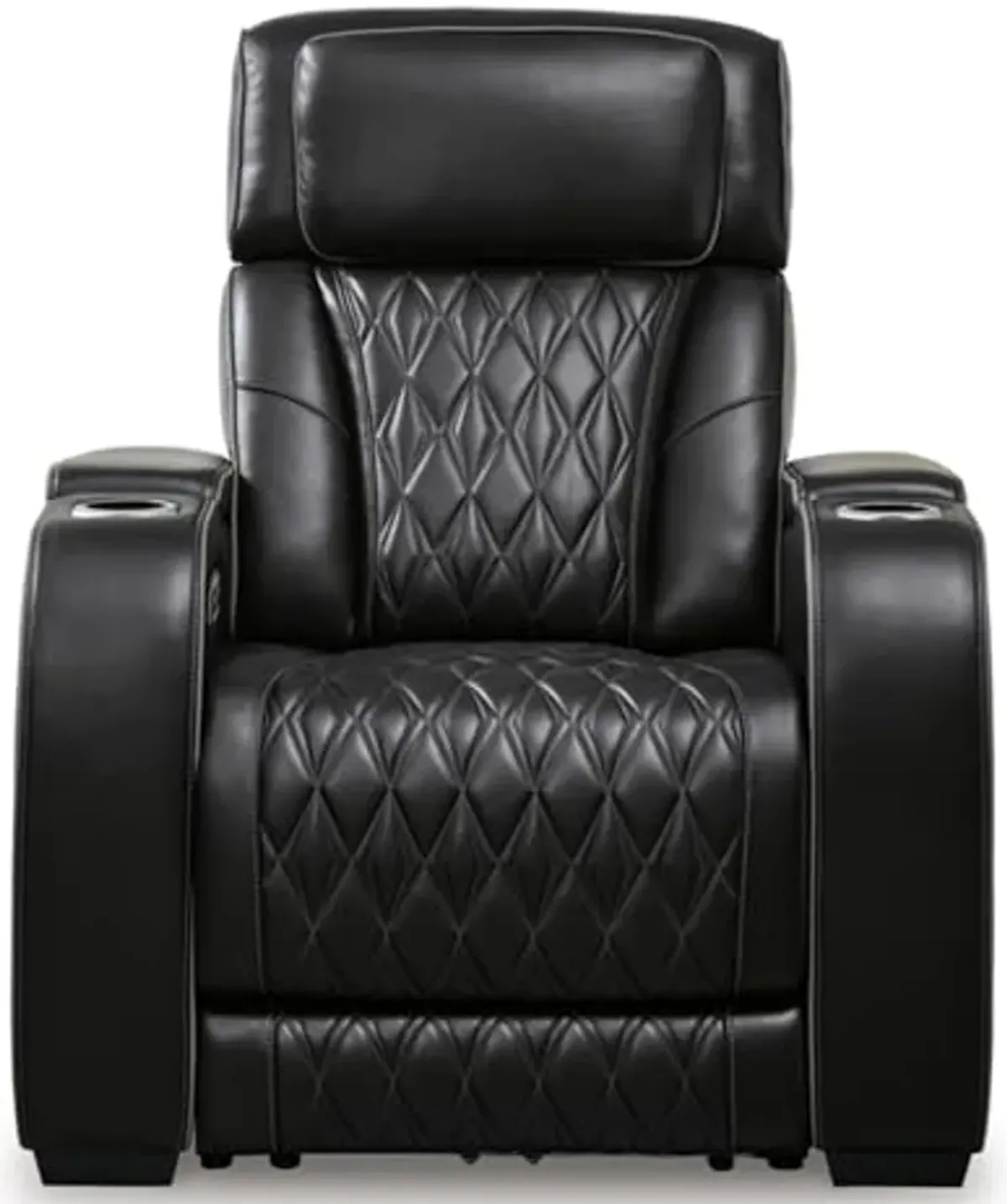 Signature Design by Ashley Boyington Contemporary Leather Match Power Recliner with Adjustable Headrest, Cup Holders, USB Port and Air Massage System, Black