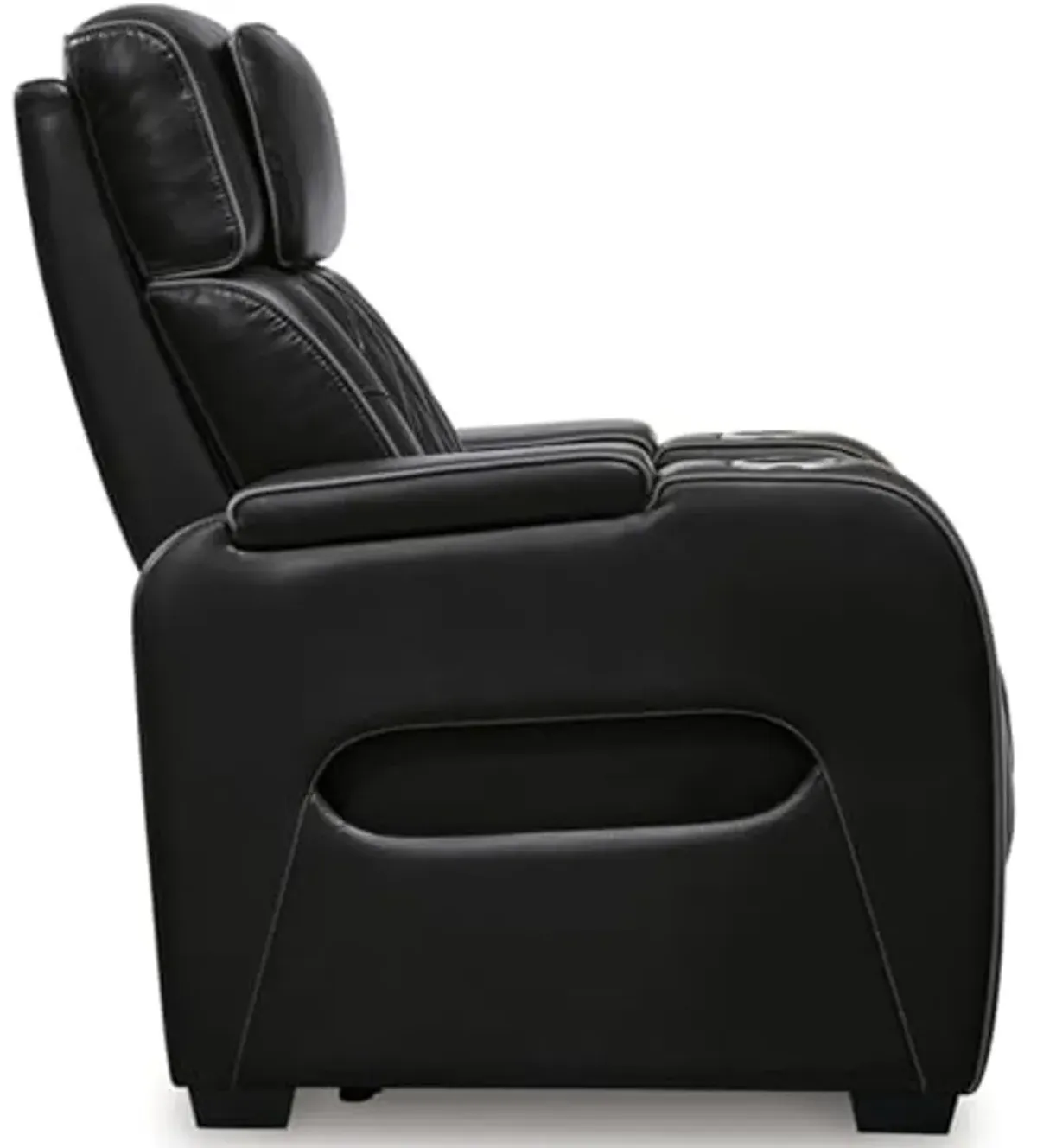 Signature Design by Ashley Boyington Contemporary Leather Match Power Recliner with Adjustable Headrest, Cup Holders, USB Port and Air Massage System, Black