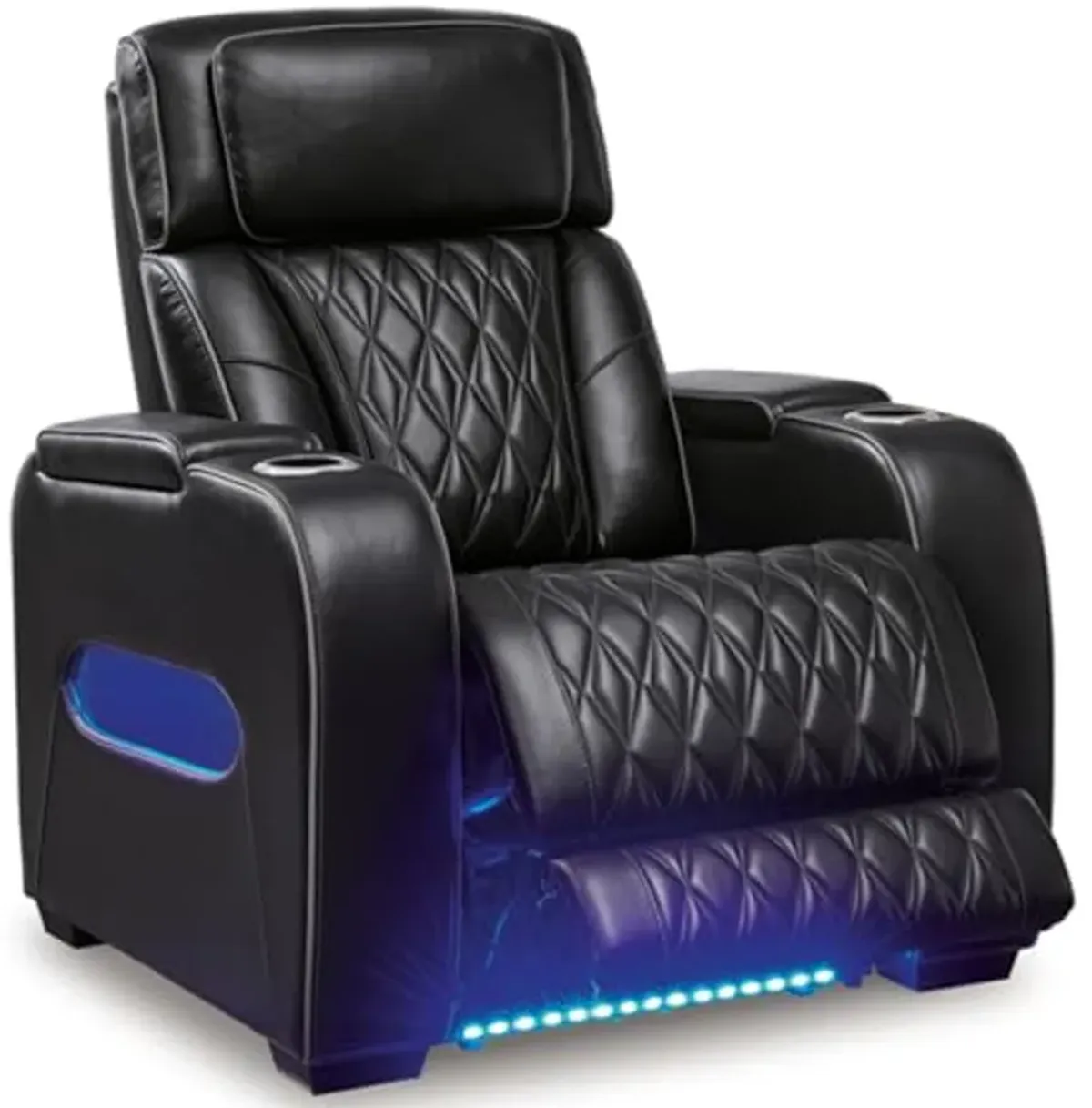 Signature Design by Ashley Boyington Contemporary Leather Match Power Recliner with Adjustable Headrest, Cup Holders, USB Port and Air Massage System, Black