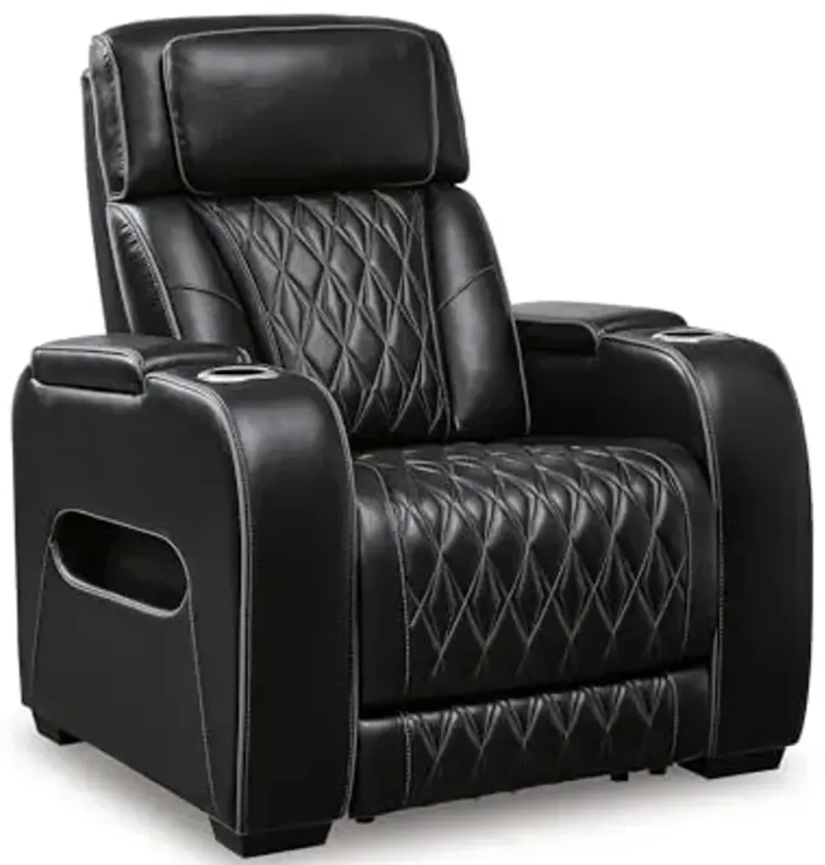 Signature Design by Ashley Boyington Contemporary Leather Match Power Recliner with Adjustable Headrest, Cup Holders, USB Port and Air Massage System, Black