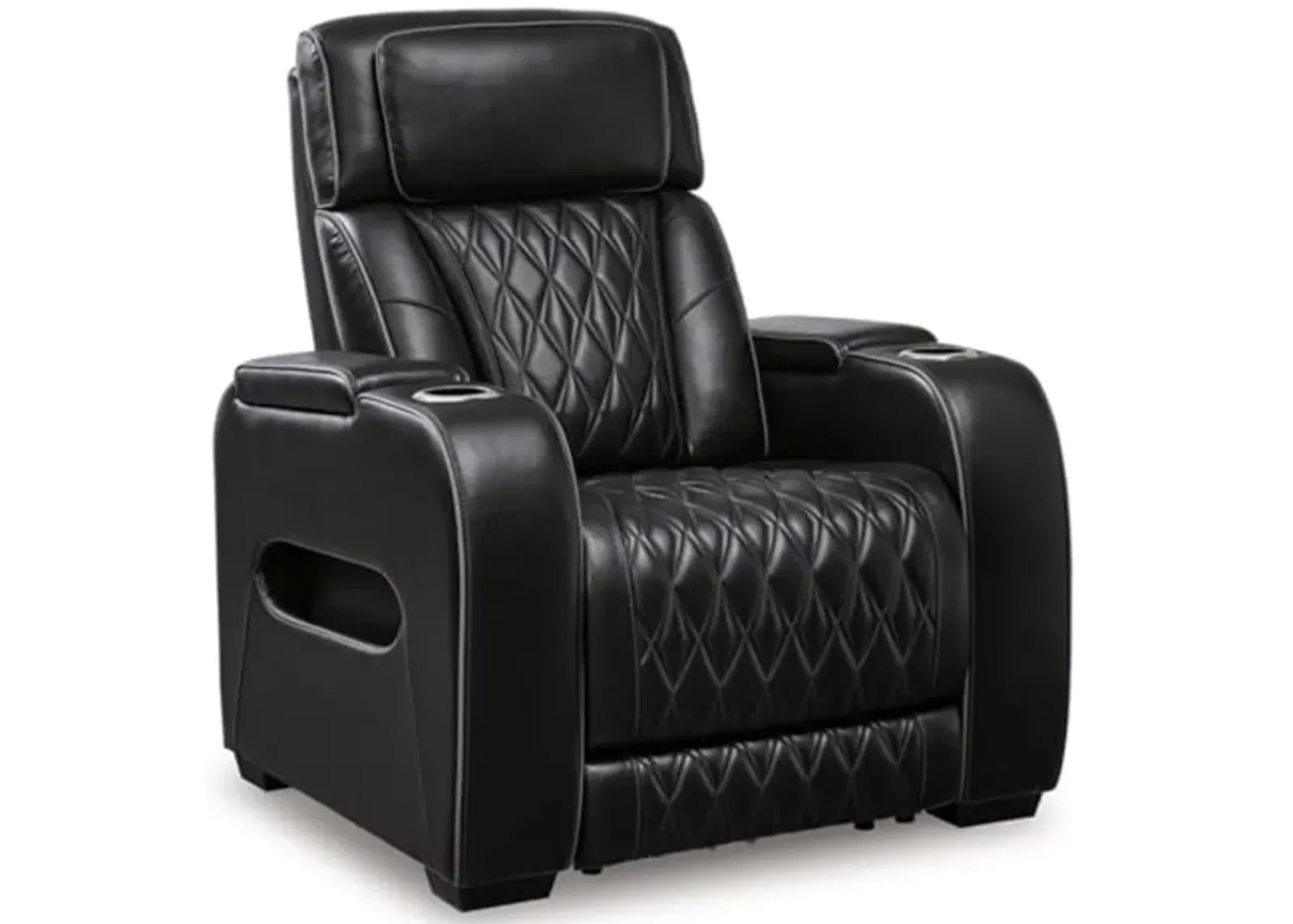 Signature Design by Ashley Boyington Contemporary Leather Match Power Recliner with Adjustable Headrest, Cup Holders, USB Port and Air Massage System, Black