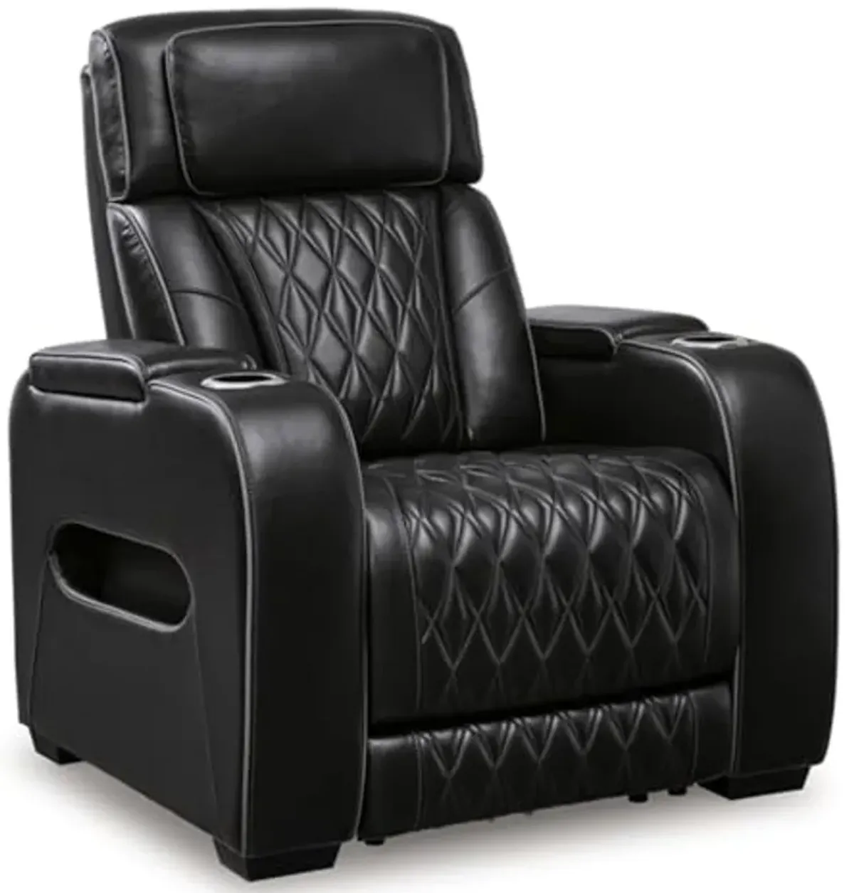 Signature Design by Ashley Boyington Contemporary Leather Match Power Recliner with Adjustable Headrest, Cup Holders, USB Port and Air Massage System, Black