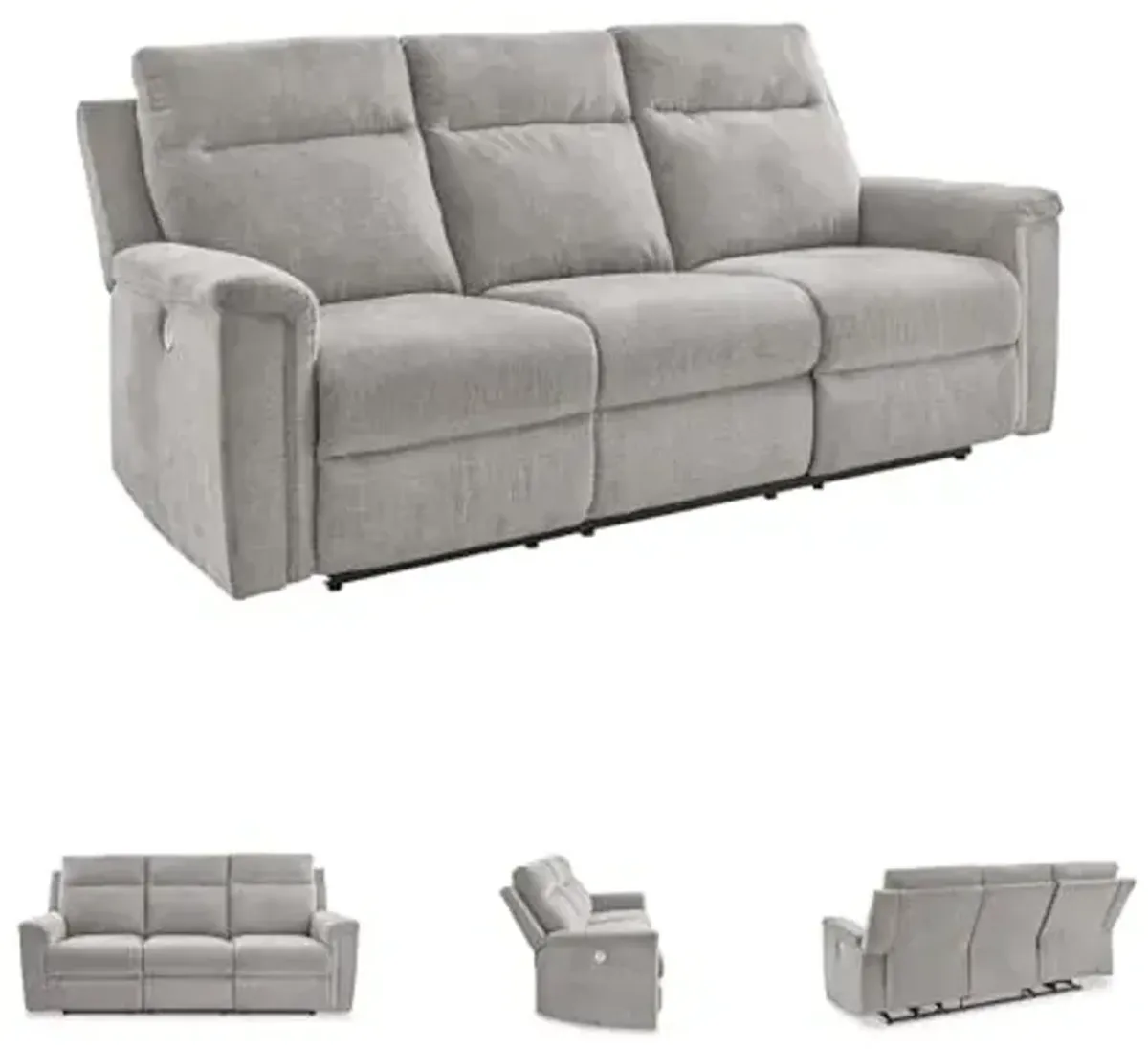 Signature Design by Ashley Barnsana Minimalist Power Reclining Sofa with USB Charging Ports, Light Gray