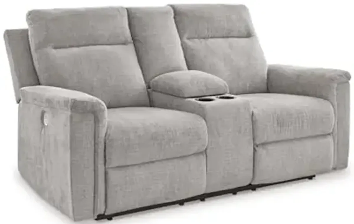 Signature Design by Ashley Barnsana Minimalist Power Reclining Loveseat with Console and USB Charging Ports, Light Gray