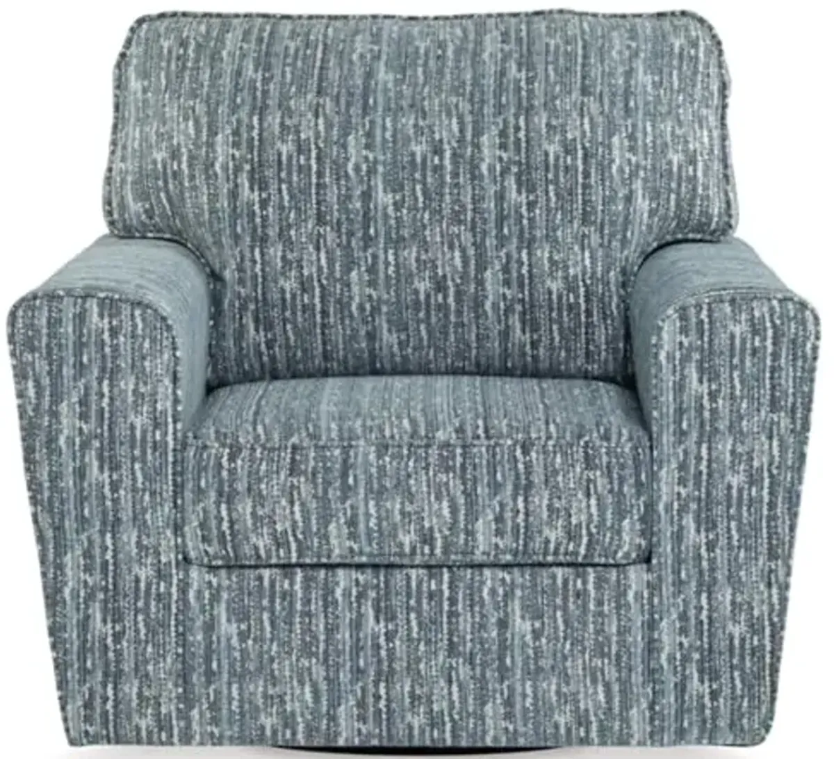 Signature Design by Ashley Aterburm Contemporary Swivel Accent Chair with Abstract Stripe Design, Track Arms, Metal Swivel Base and Removable Cushions, Blue & Green