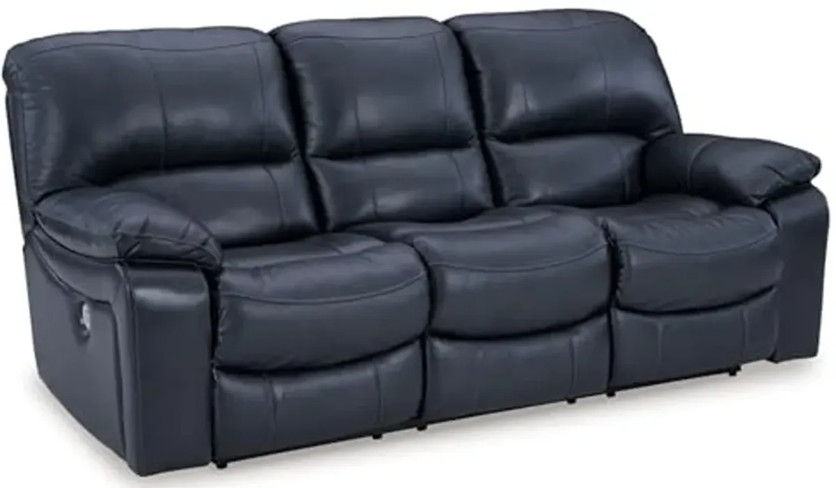 Signature Design by Ashley Leesworth Modern Leather Match Power Reclining Sofa with USB Charging Ports, Blue