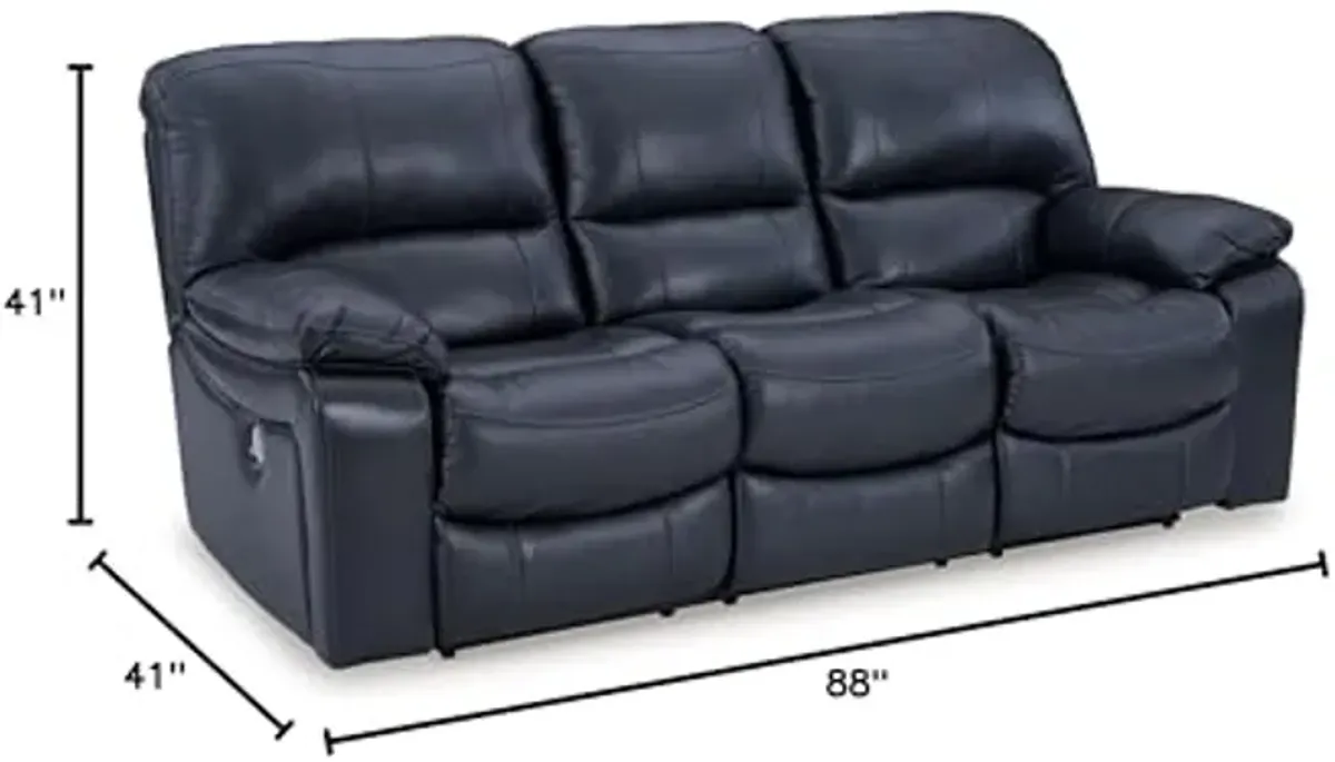 Signature Design by Ashley Leesworth Modern Leather Match Power Reclining Sofa with USB Charging Ports, Blue