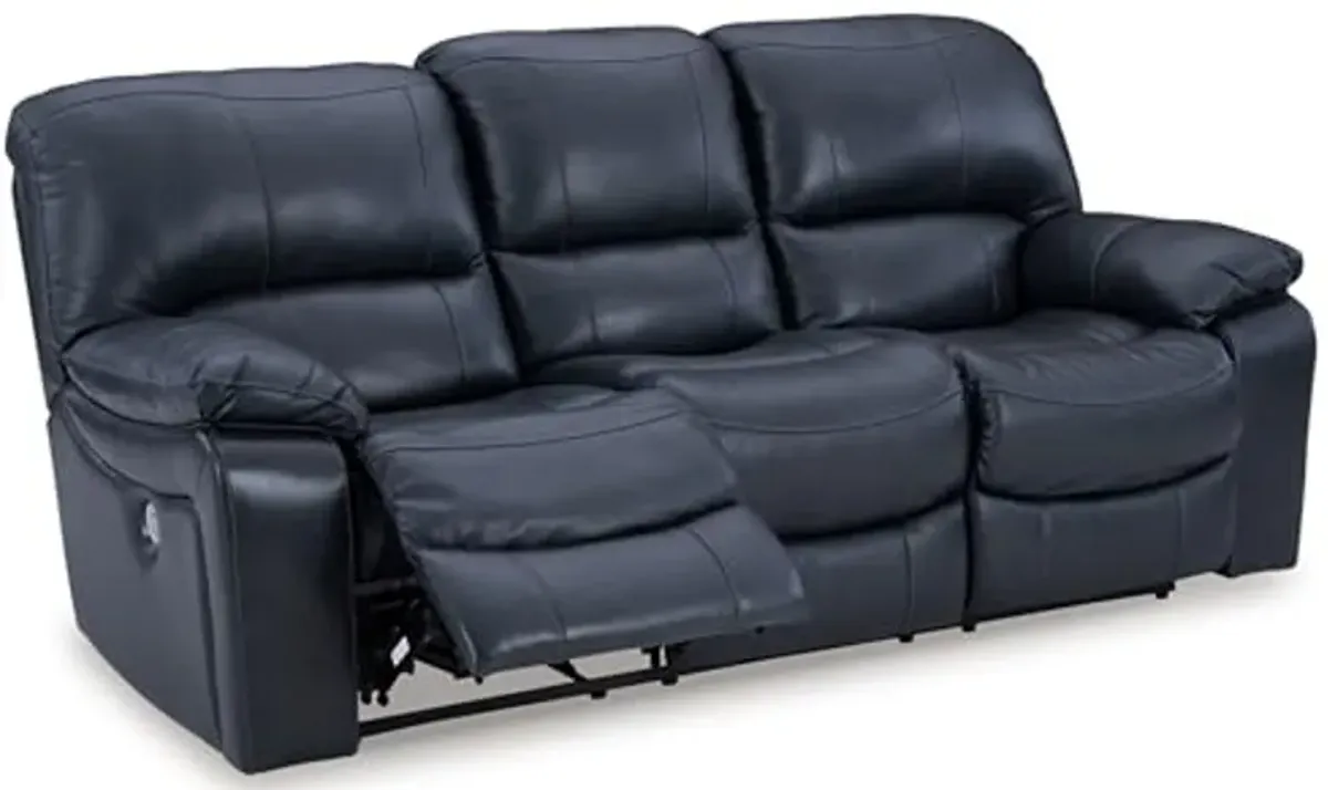 Signature Design by Ashley Leesworth Modern Leather Match Power Reclining Sofa with USB Charging Ports, Blue