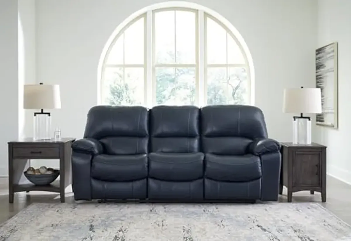 Signature Design by Ashley Leesworth Modern Leather Match Power Reclining Sofa with USB Charging Ports, Blue