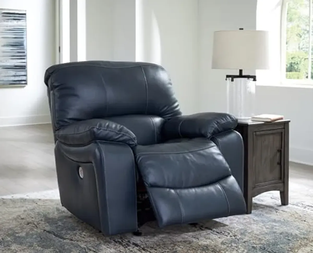 Signature Design by Ashley Leesworth Modern Leather Match Power Rocker Recliner USB Port, Blue