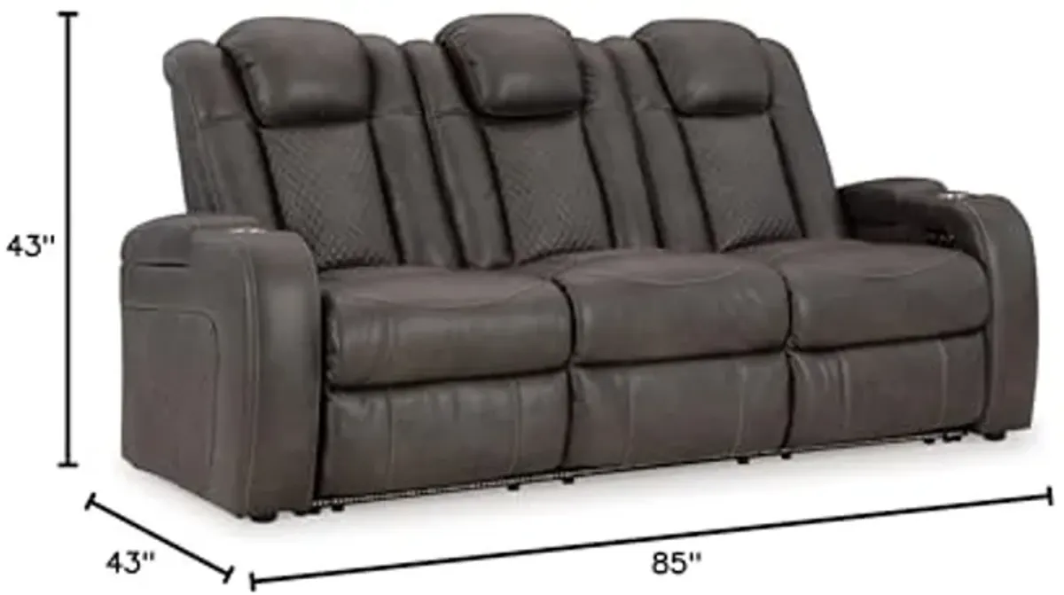 Signature Design by Ashley Fyne-Dyme Contemporary Faux Leather Power Reclining Sofa with USB Charging Ports and Adjustable Headrest, Gray