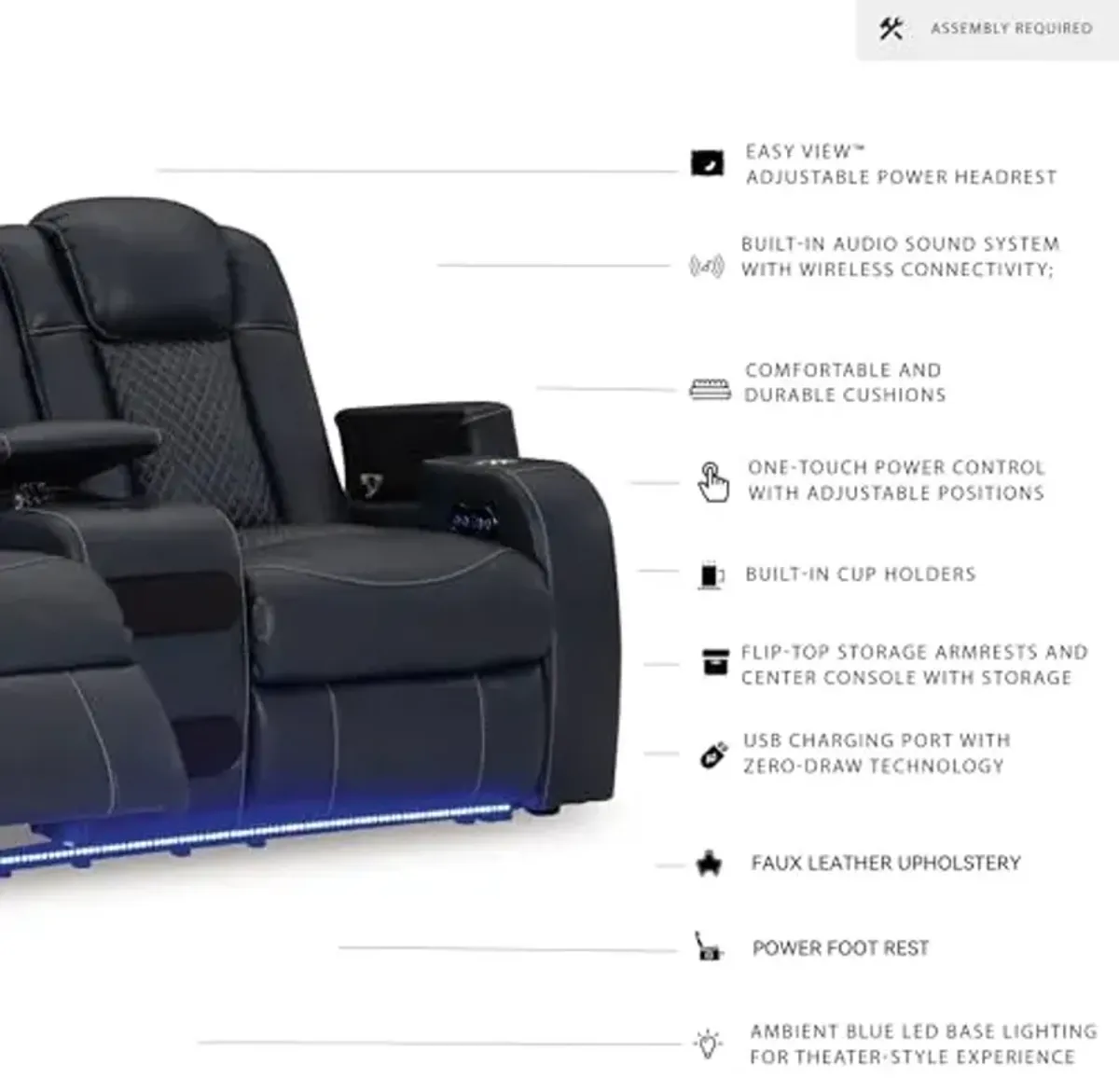Signature Design by Ashley Fyne-Dyme Contemporary Power Reclining Loveseat with Console, USB Charging Ports and Adjustable Headrest, Blue