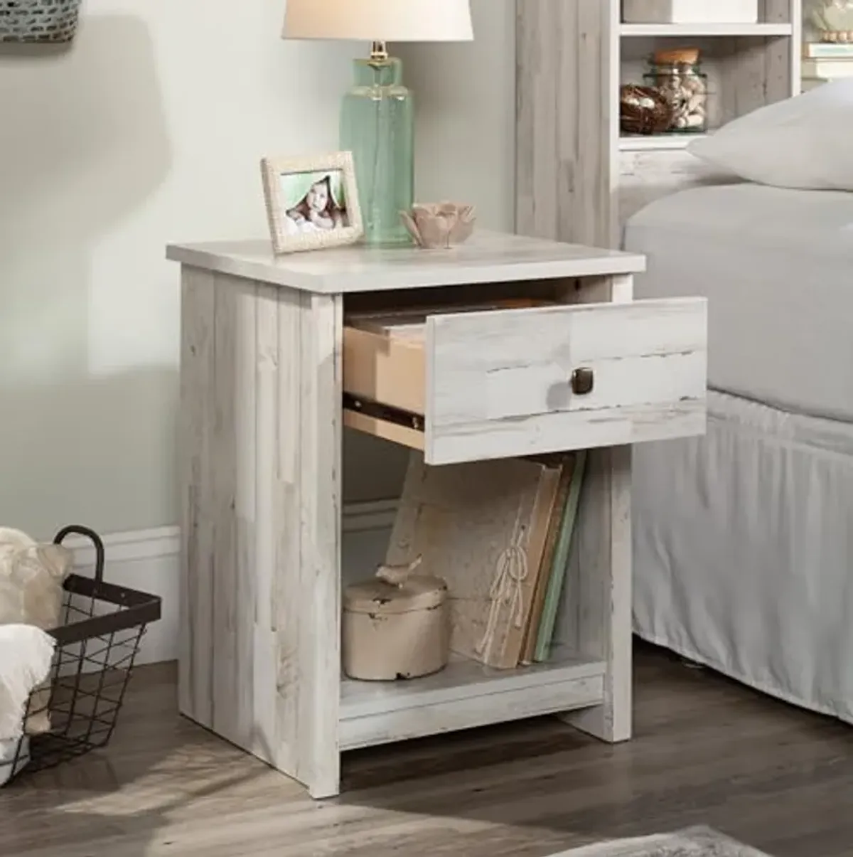 Sauder River Ranch Full-Queen Headboard and Nightstand, White Plank Finish