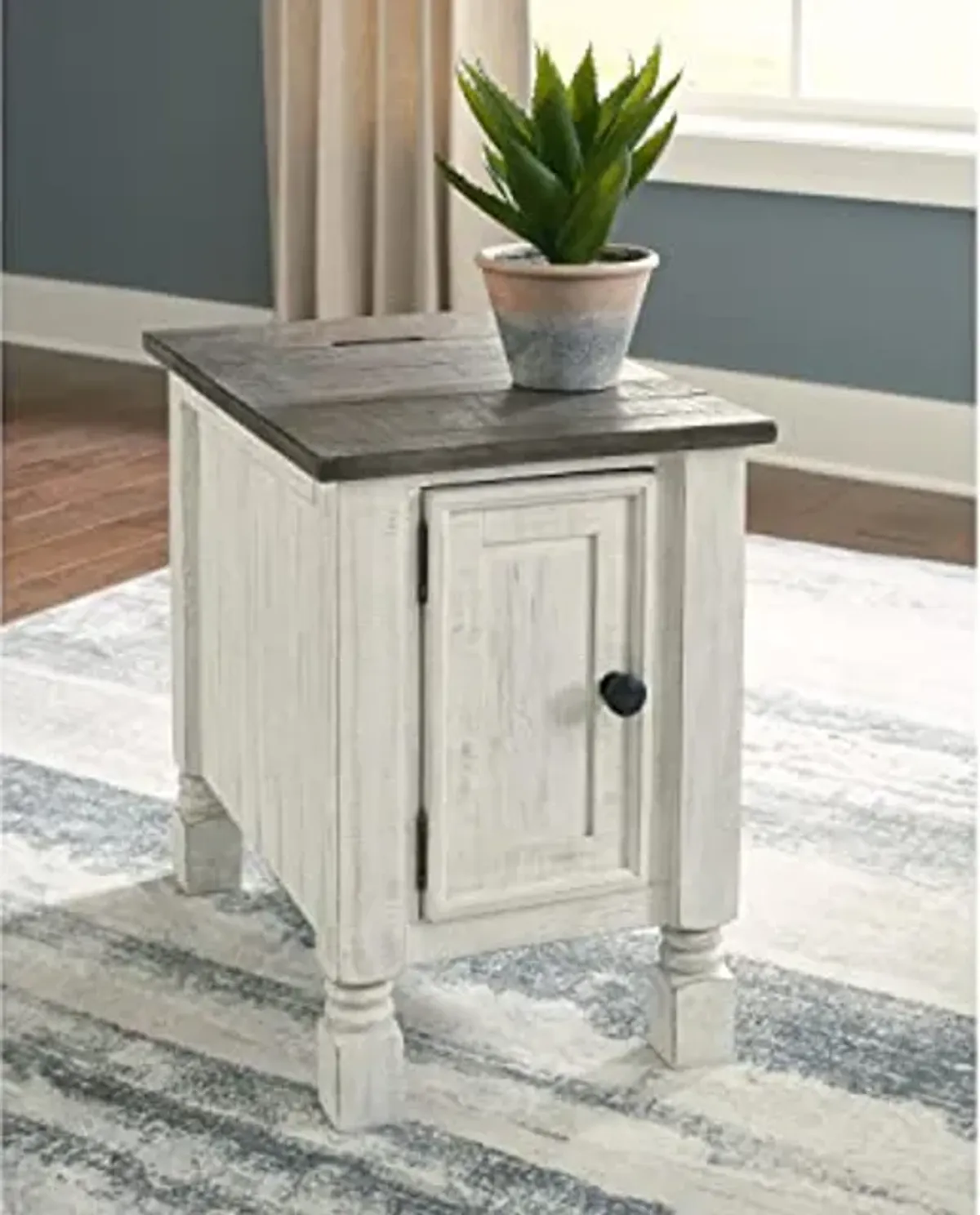 Ashley Havalance Lift Top Coffee Table with 2 Hidden Trays & Farmhouse Chair Side End Table, Gray & White