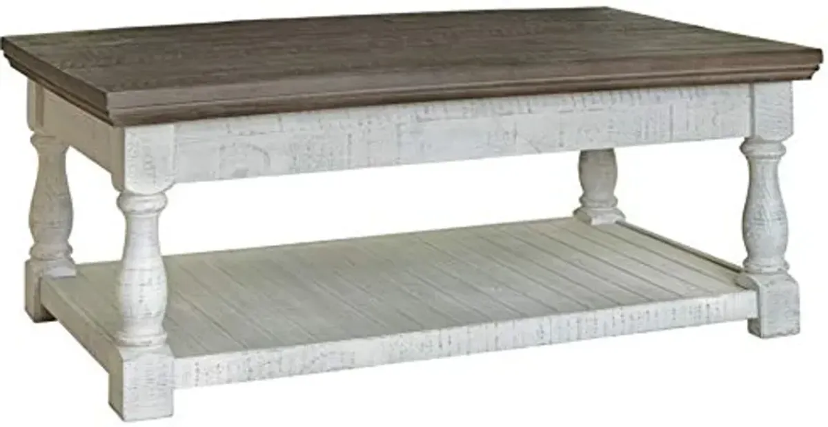 Ashley Havalance Lift Top Coffee Table with 2 Hidden Trays & Farmhouse Chair Side End Table, Gray & White