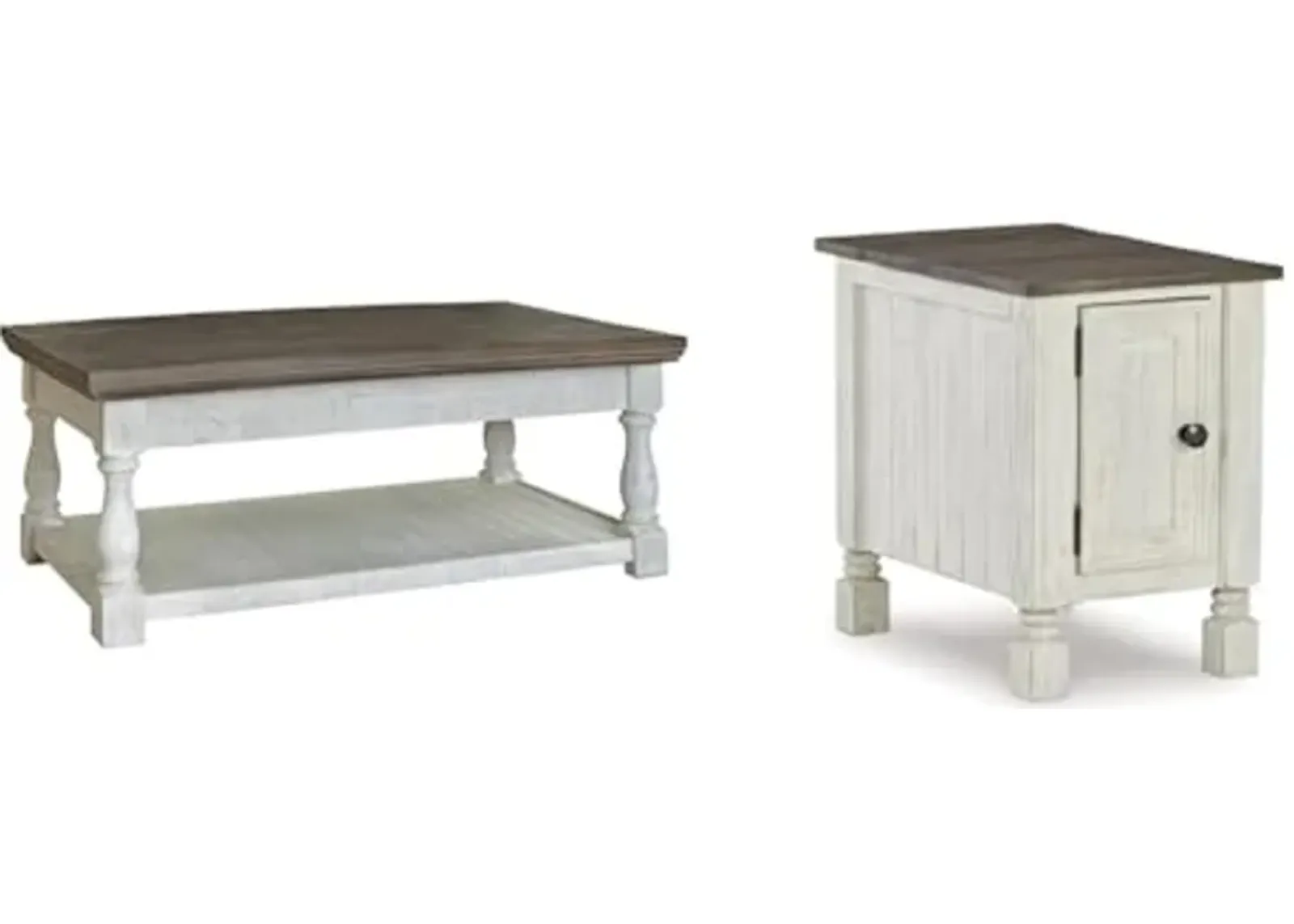 Ashley Havalance Lift Top Coffee Table with 2 Hidden Trays & Farmhouse Chair Side End Table, Gray & White