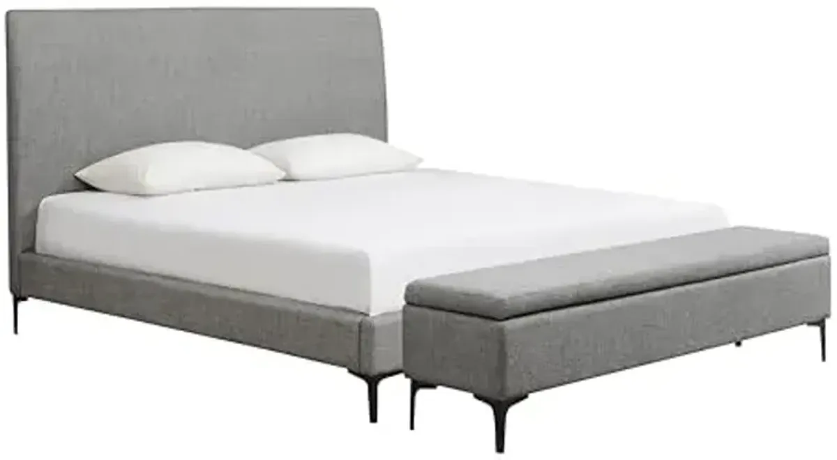 Abbyson Living Evella Upholstered Bed and Storage Bench Platform, King (U.S. Standard), Gray