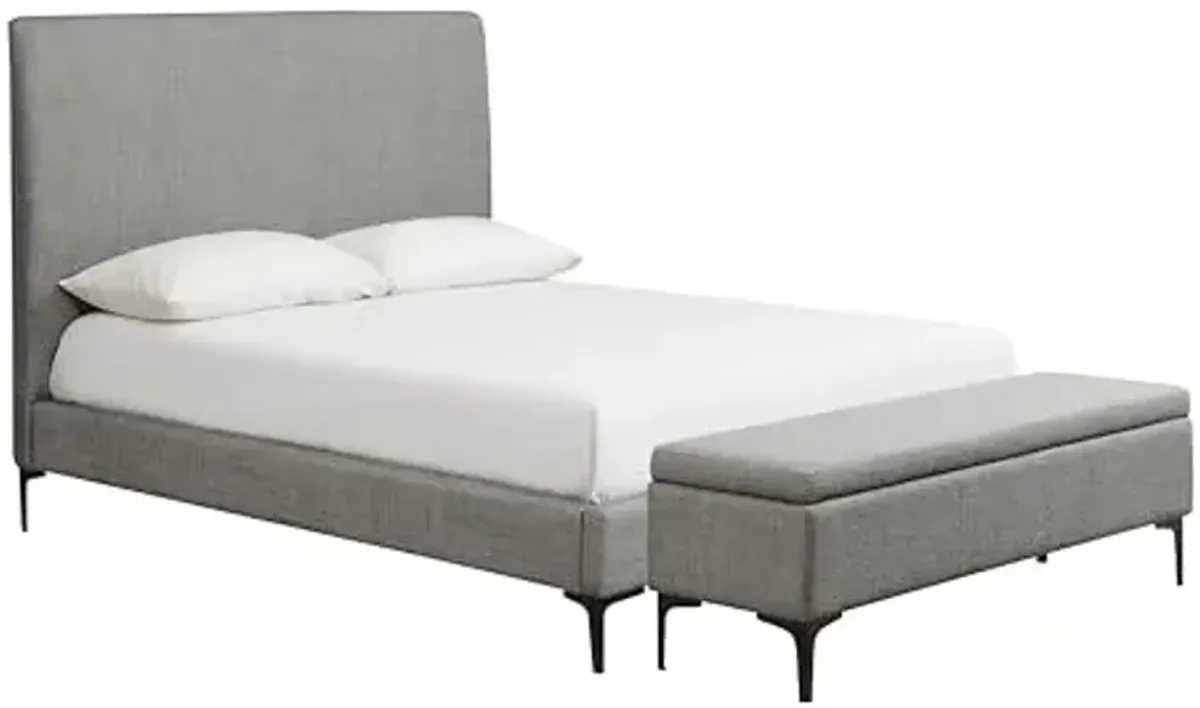 Abbyson Living Evella Upholstered Queen Bed and Storage Bench, Gray