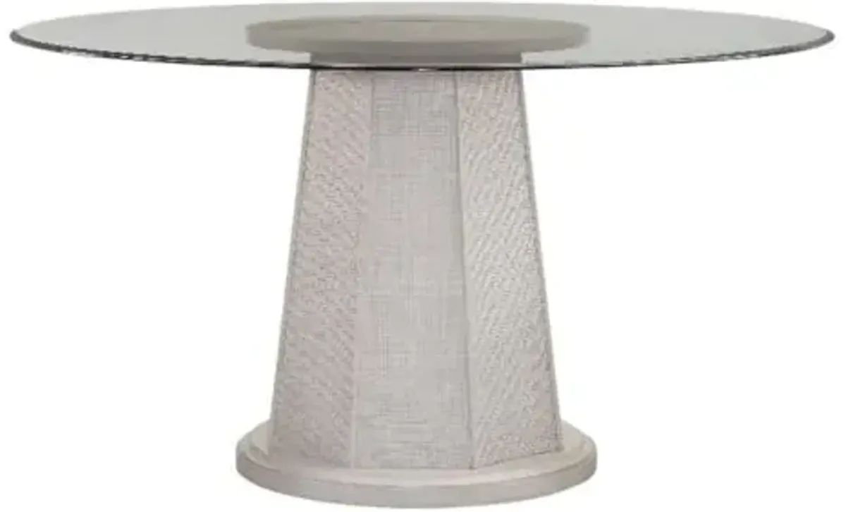 Bassett Mirror Company Korey 48" Round Dining Table in White Wood with Glass Top