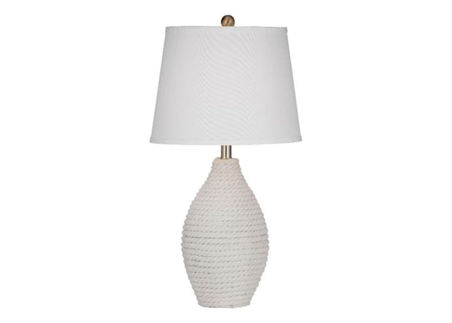 Bassett Mirror Company Nile Table Lamp in White Rope Fabric with Tapered Shade