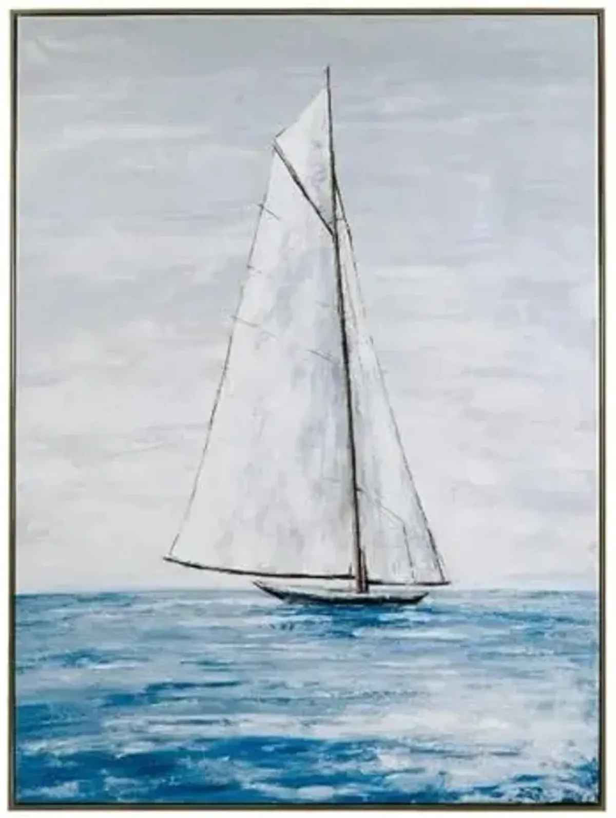 Bassett Mirror Company Set Sail Hand Painted Canvas Fabric in Silver Frame