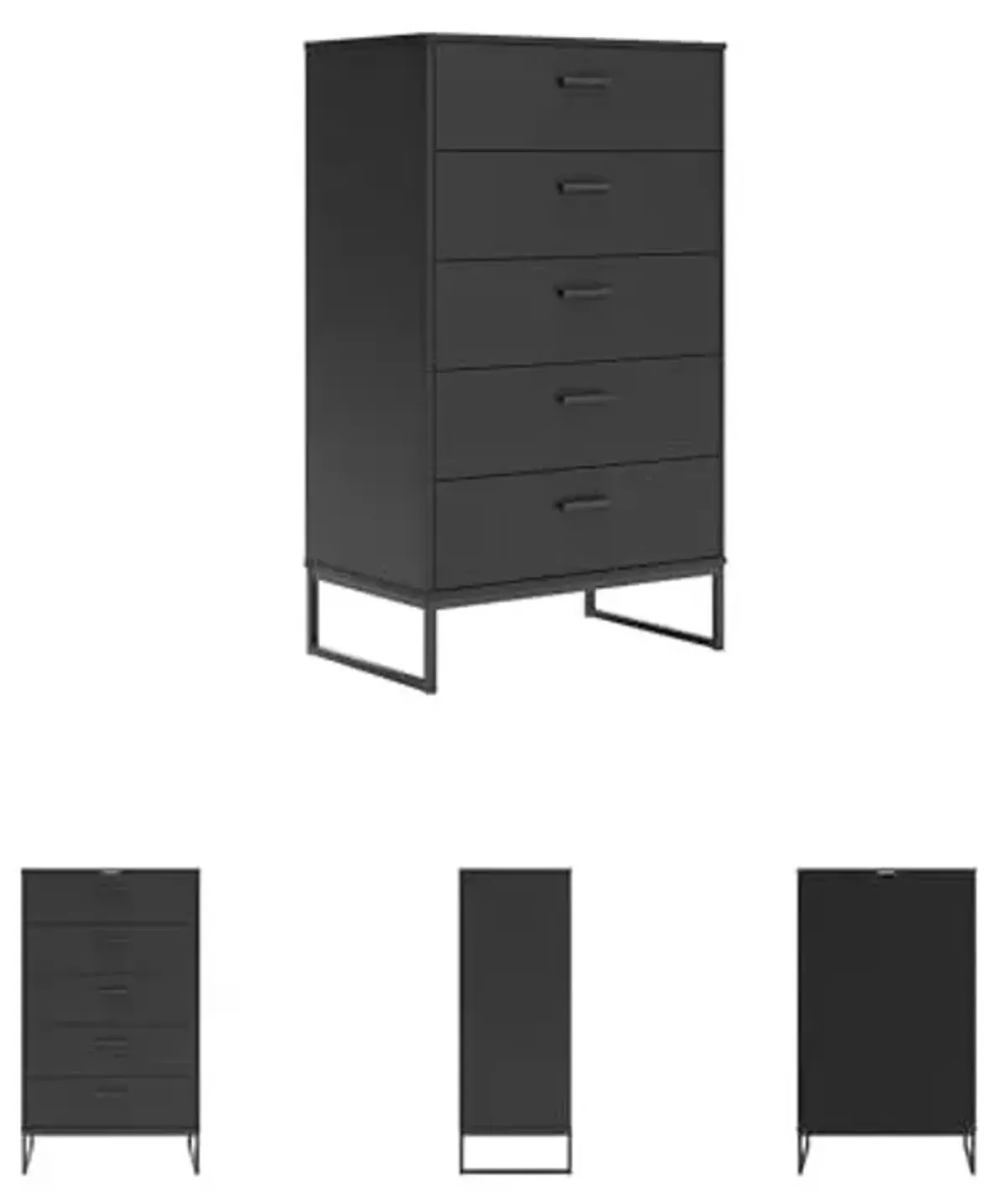 Signature Design by Ashley Socalle Casual Contemporary Chest of Drawers with Dark Pewter Hardware and Metal Legs, 5 Drawers, Wood, 50.67" High, Matte Black