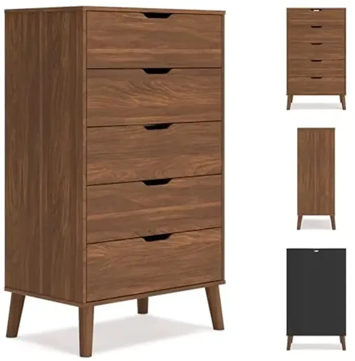 Signature Design by Ashley Fordmont Mid-Century Modern 5 Drawer Chest with Safety Stop for Bedroom, Dark Brown