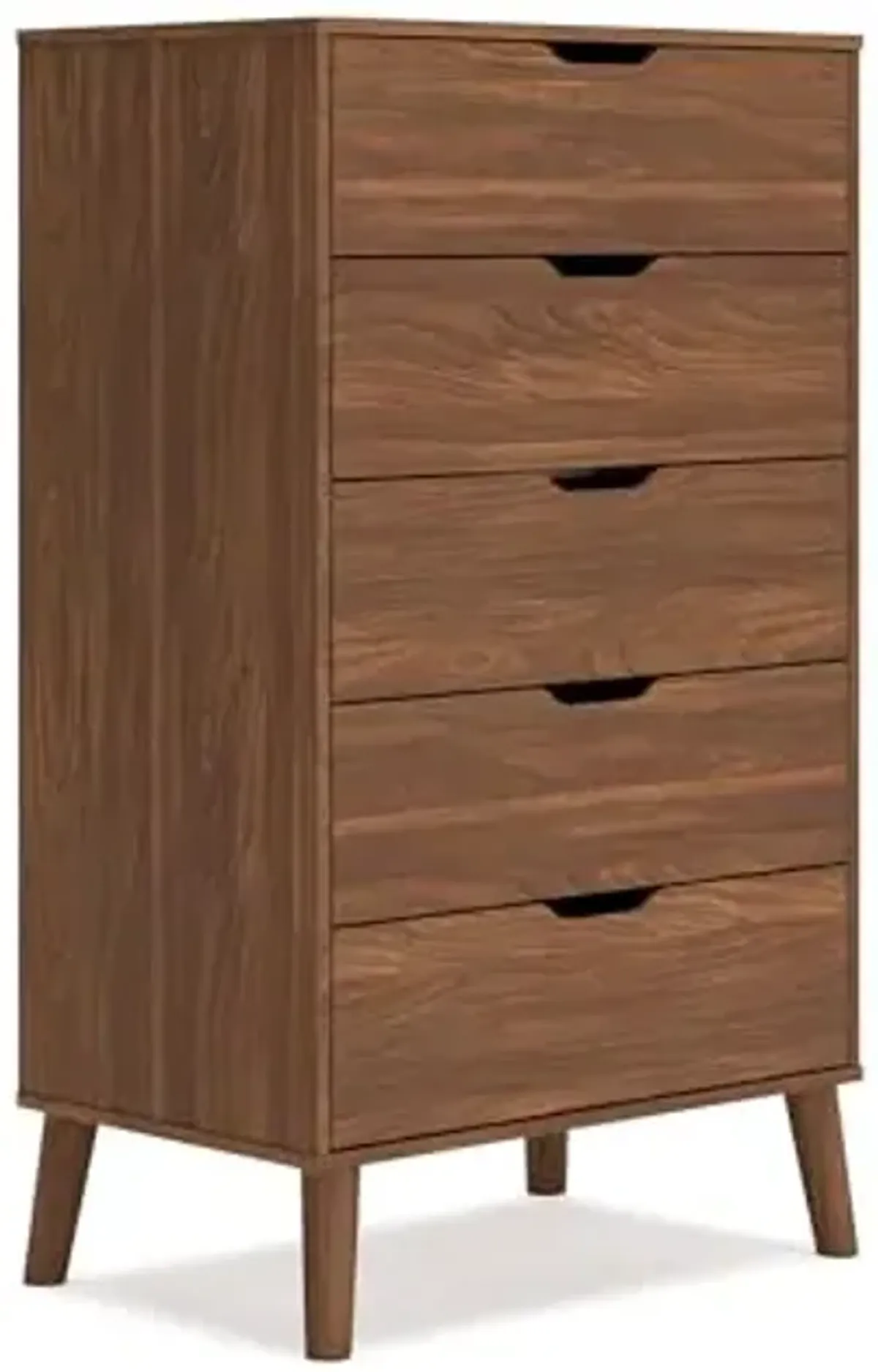 Signature Design by Ashley Fordmont Mid-Century Modern 5 Drawer Chest with Safety Stop for Bedroom, Dark Brown