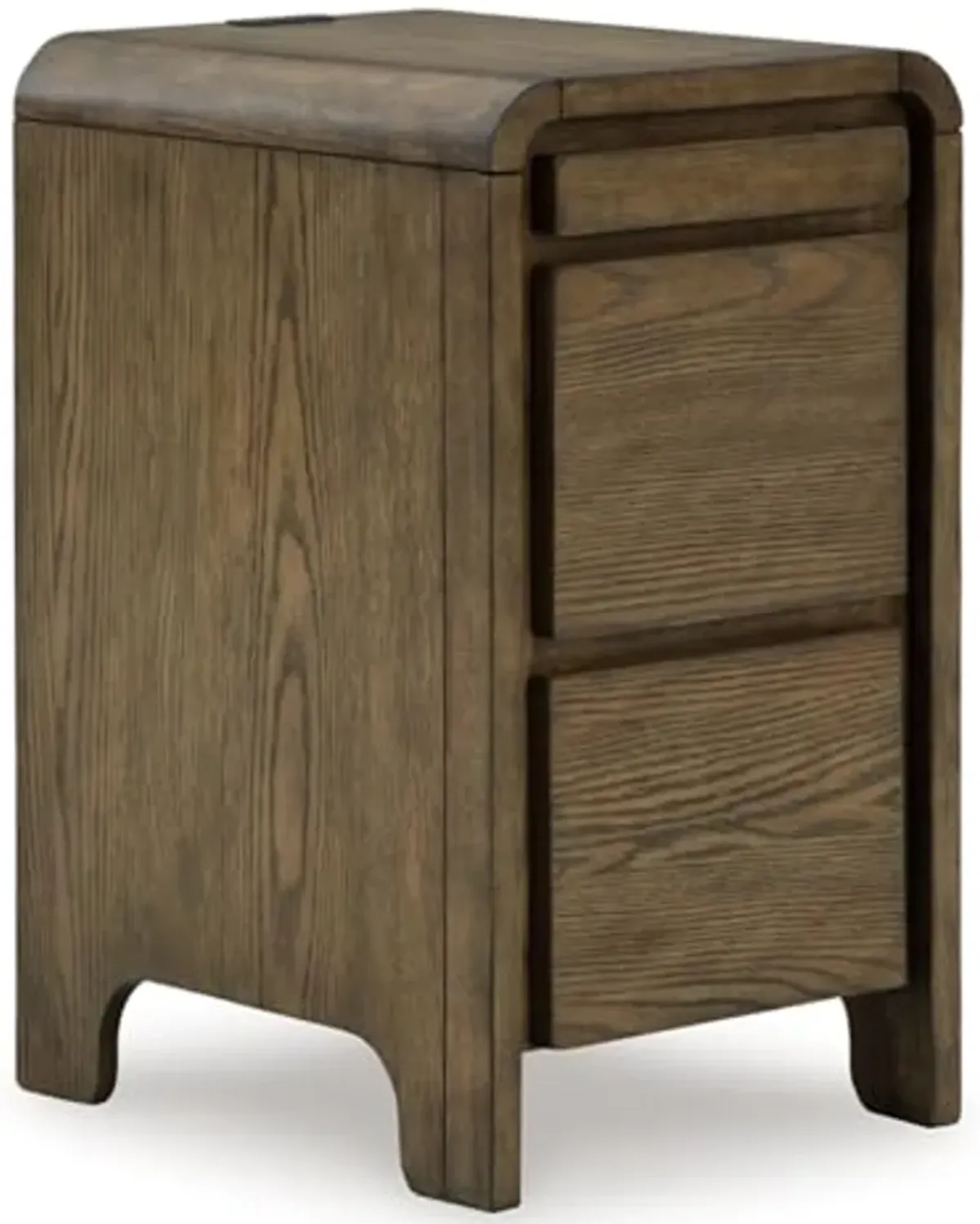 Signature Design by Ashley Jensworth Contemporary 2-Drawer Accent Table with USB Ports, Pull-Out Tray and Curved Edge Details, Light Brown