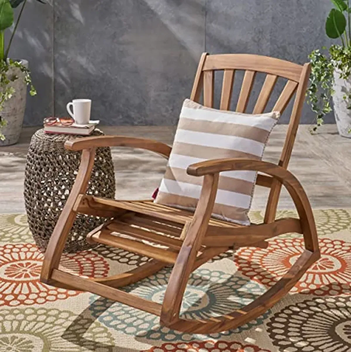 Christopher Knight Home Alva Acacia Wood Rocking Chair with Howard SWAX16 Outdoor Furniture Wax, 16 Fl Oz