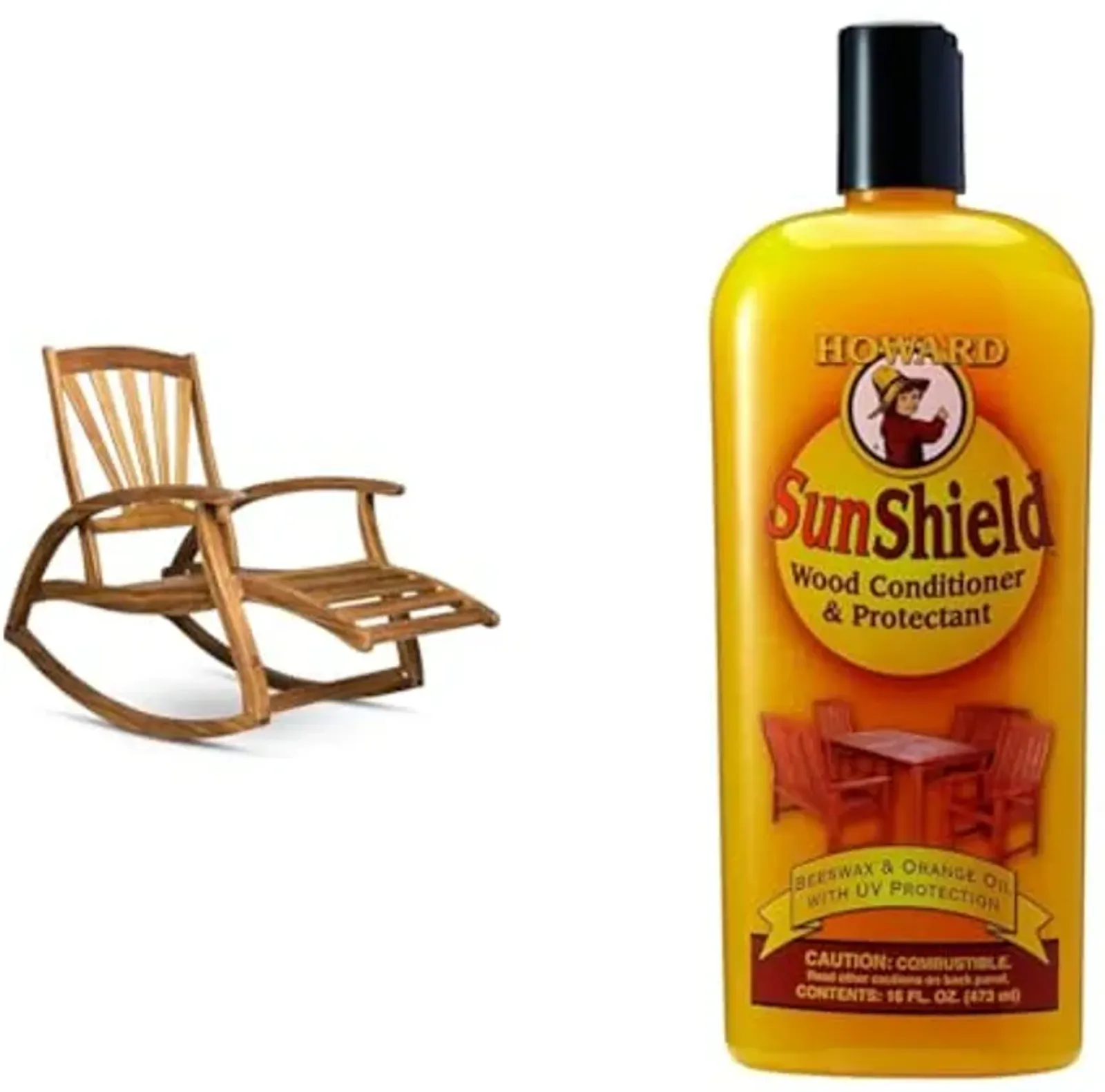 Christopher Knight Home Alva Acacia Wood Rocking Chair with Howard SWAX16 Outdoor Furniture Wax, 16 Fl Oz