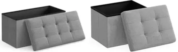 SONGMICS 30" Folding Storage Ottoman Bench & 12" Storage Ottoman Foot Rest Stool with Foam Padding, Light Gray