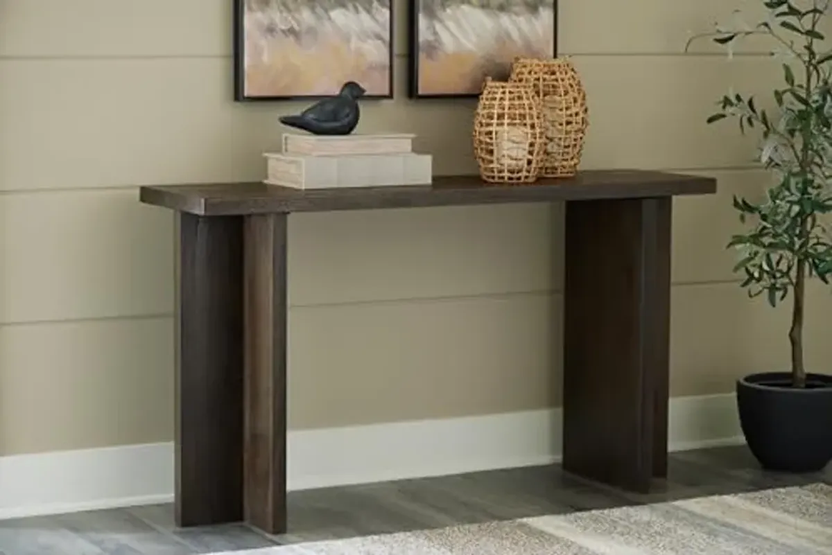 Signature Design by Ashley Jalenry Casual Console Sofa Table with “T” Post Legs and Light Sandblasted Effect, Dark Brown