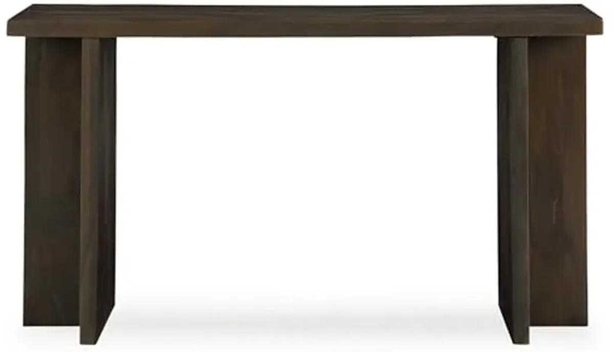 Signature Design by Ashley Jalenry Casual Console Sofa Table with “T” Post Legs and Light Sandblasted Effect, Dark Brown