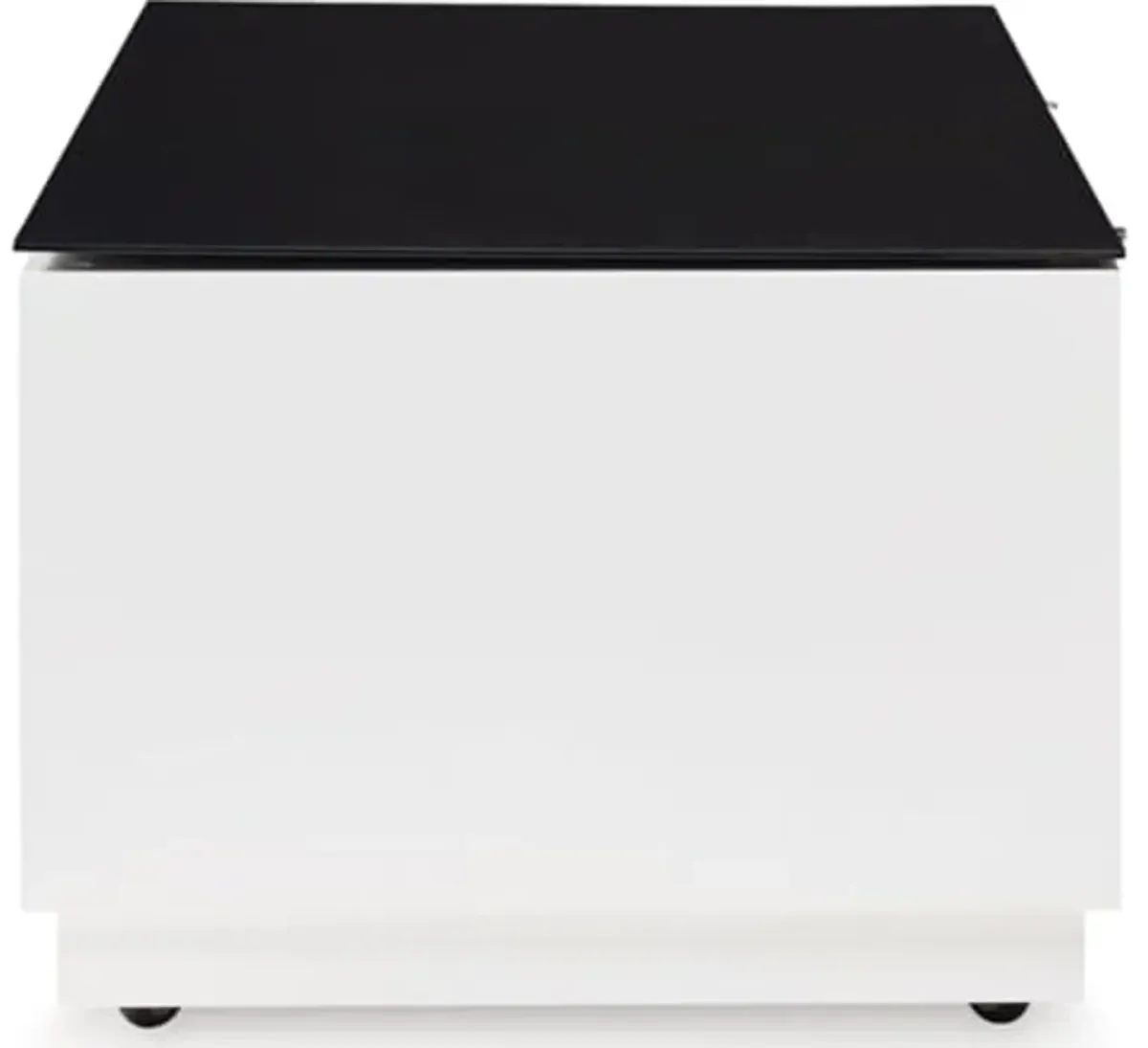 Signature Design by Ashley Gardoni Modern Glass-Tabletop Coffee Table with 2 Drawers, Open Shelf, Casters and High Gloss Finish, White & Black