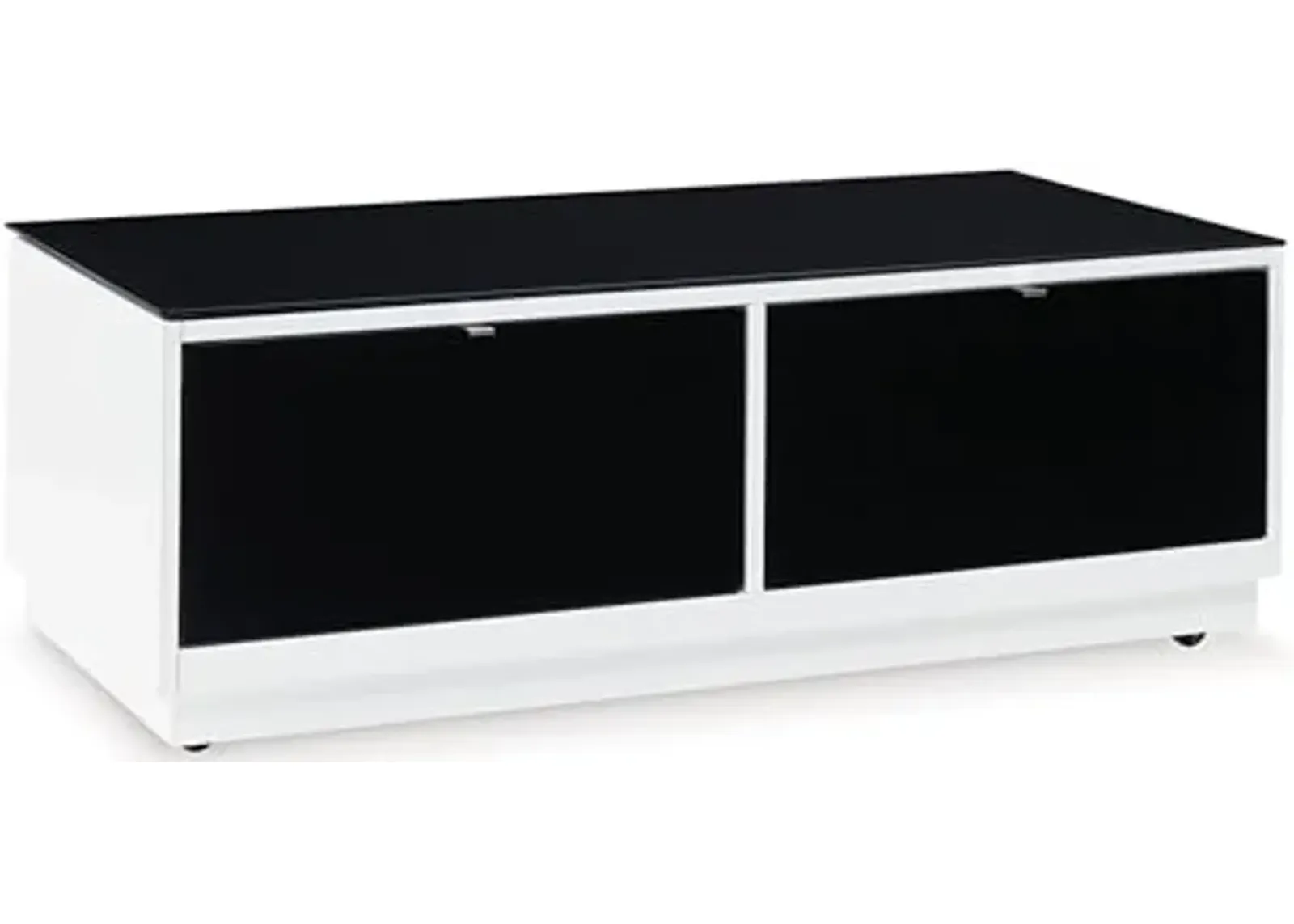 Signature Design by Ashley Gardoni Modern Glass-Tabletop Coffee Table with 2 Drawers, Open Shelf, Casters and High Gloss Finish, White & Black